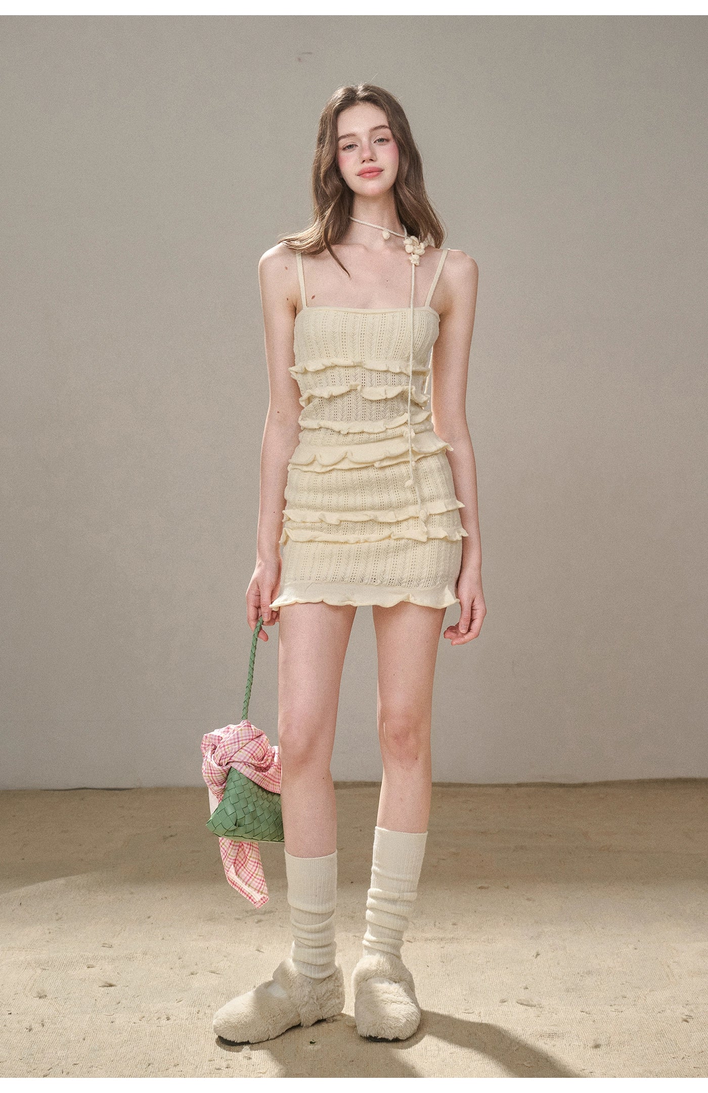 Hollow Out Cream Knit 3-Piece Set