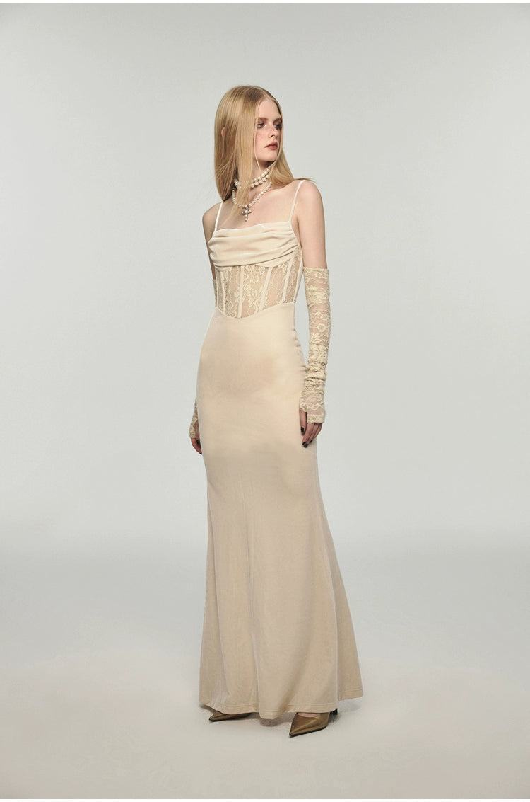 Mermaid Strap Long Velvet Bodycon Dress - CHINASQUAD