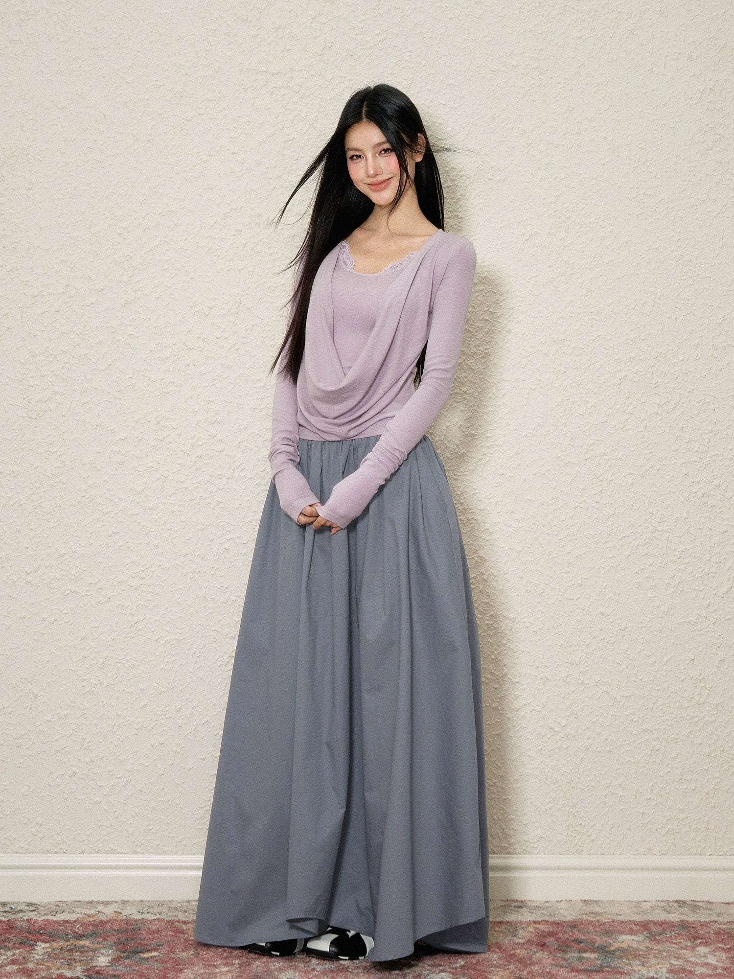 Asymmetrical Pleated Maxi Skirt - CHINASQUAD