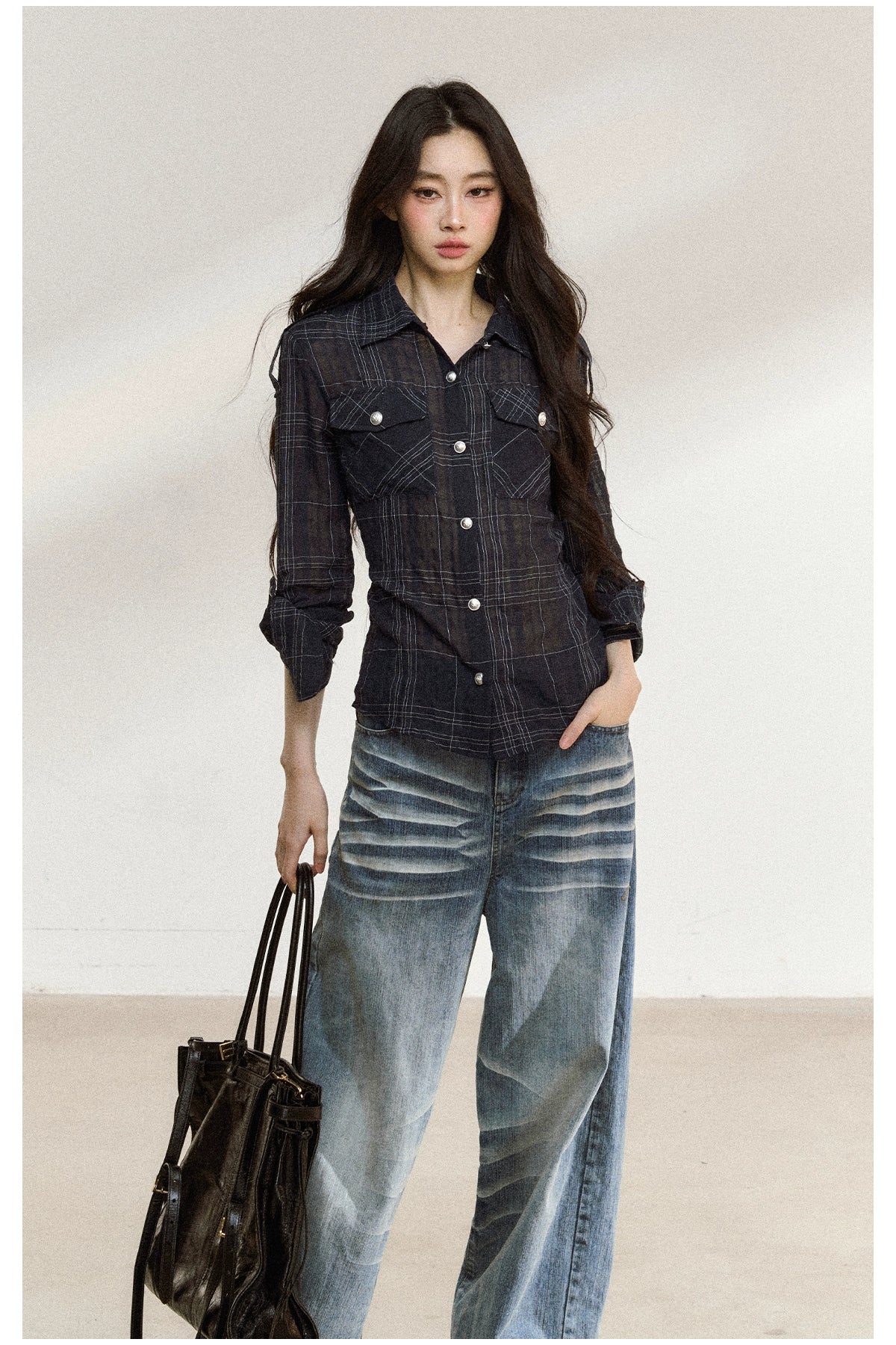Asymmetric Plaid Cotton-Linen Shirt - CHINASQUAD
