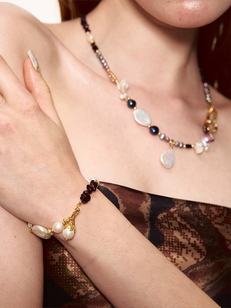 Vintage Golden Garnet Red Baroque Pearl Bracelet - CHINASQUAD