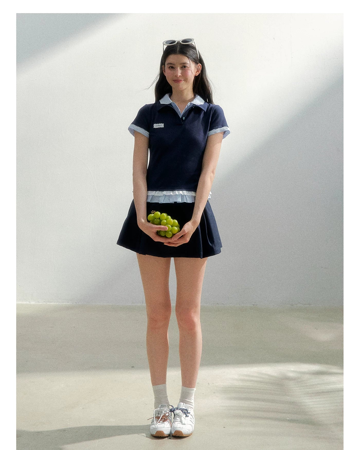 Vintage Layered Polka Dot Collar Knit Polo Tee