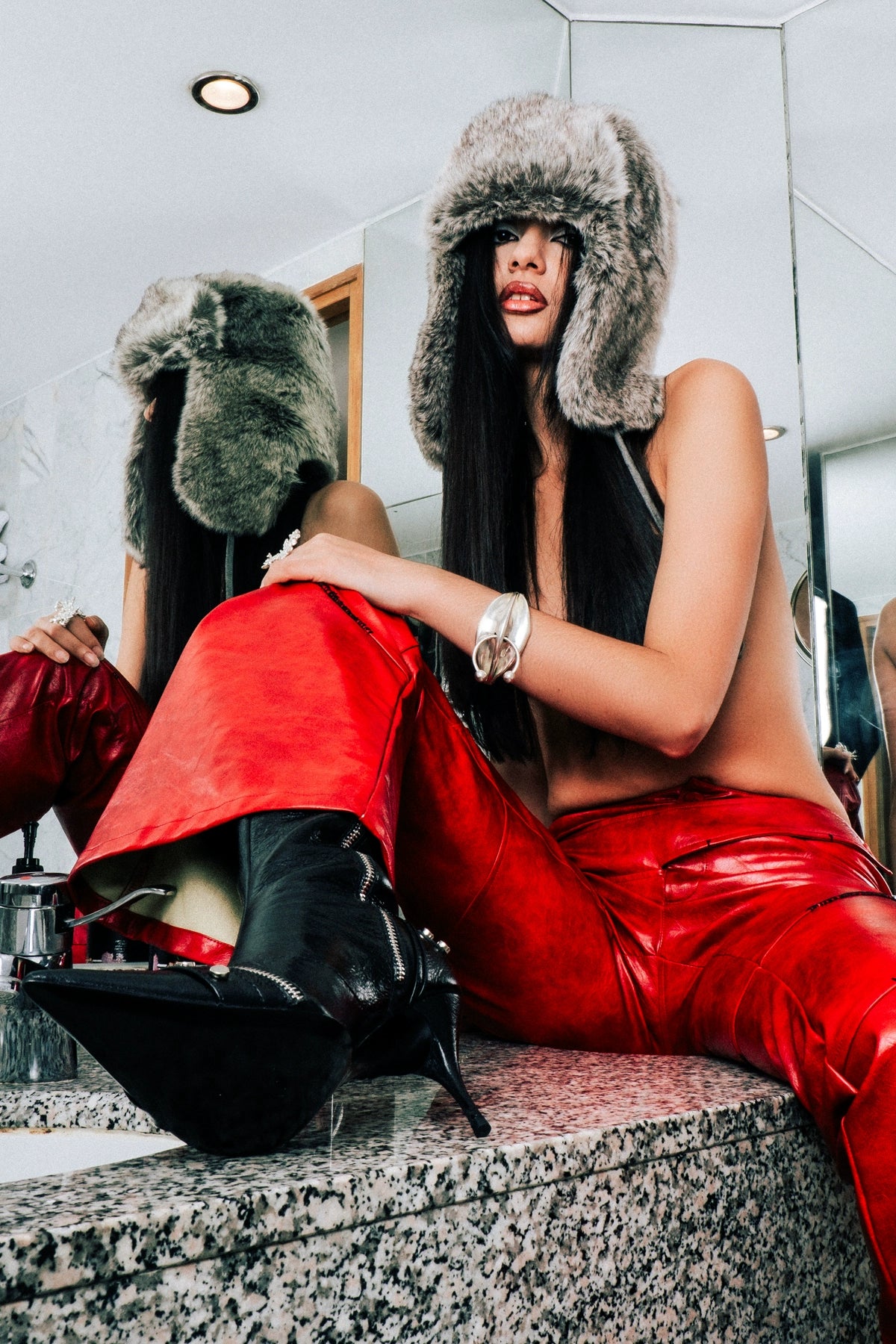 Cracked Leather High-Heel Tall Boots