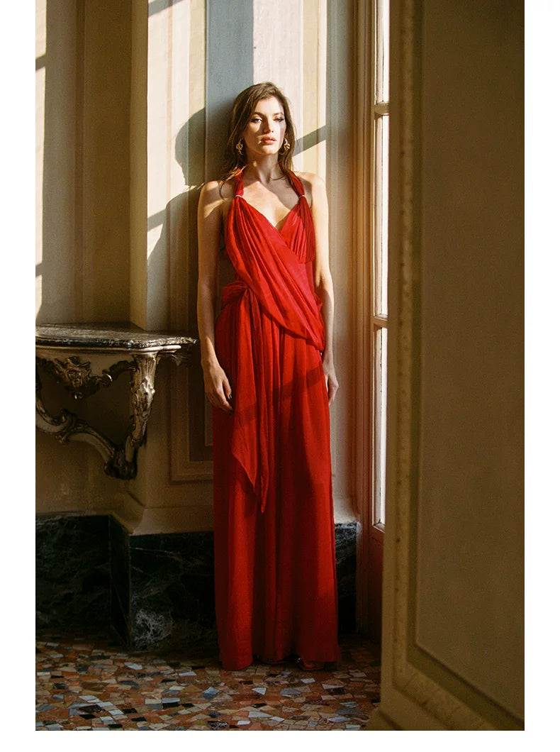 Halter Scarf-Tie Maxi Dress