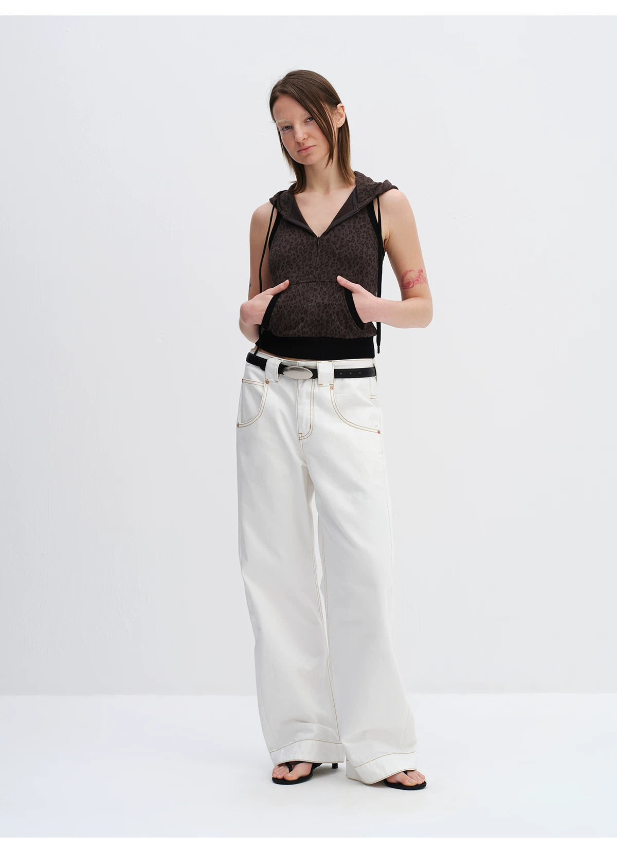 White Relaxed Fit 3D Cut Wide-Leg Denim Jeans