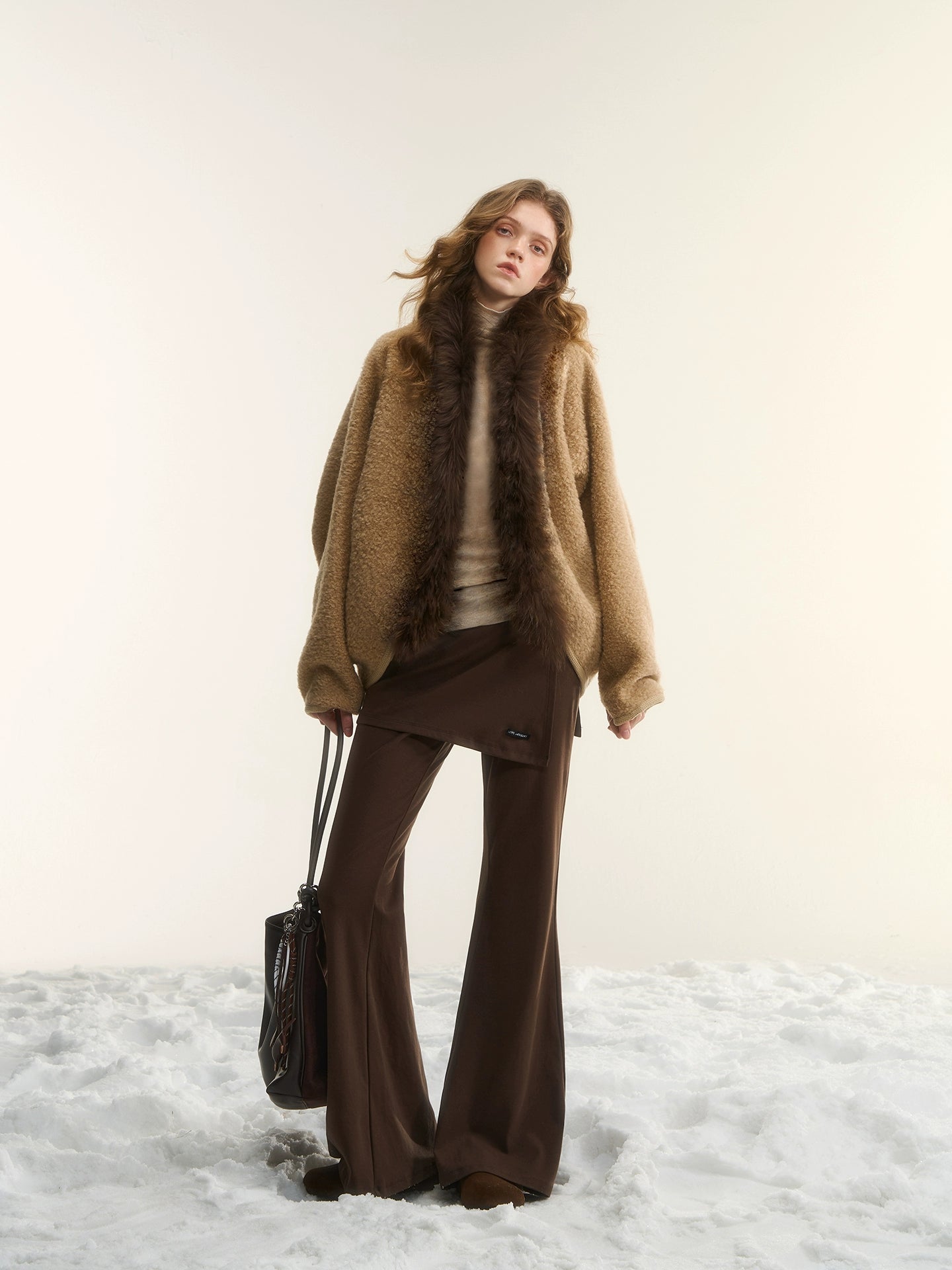 Asgony Asymmetric Layered Flare Knit Pants