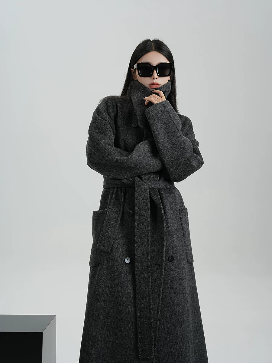 High-Neck Long Wool Coat