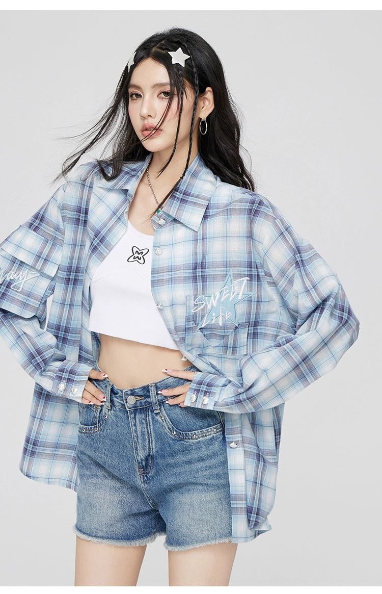 Embroidered Plaid Sun-protective Shirt