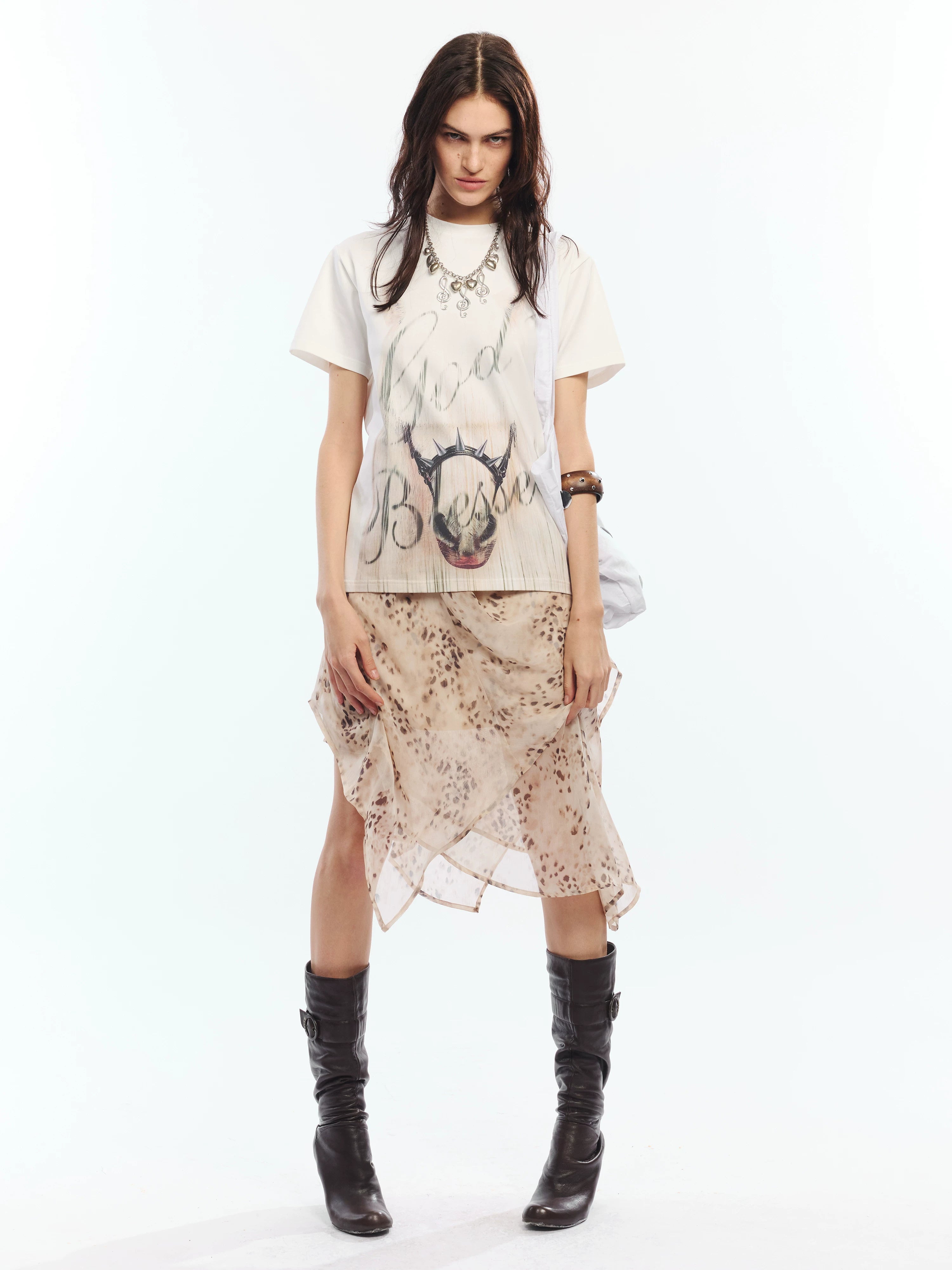 Vintage Asymmetric Leopard Print Knotted Midi Skirt