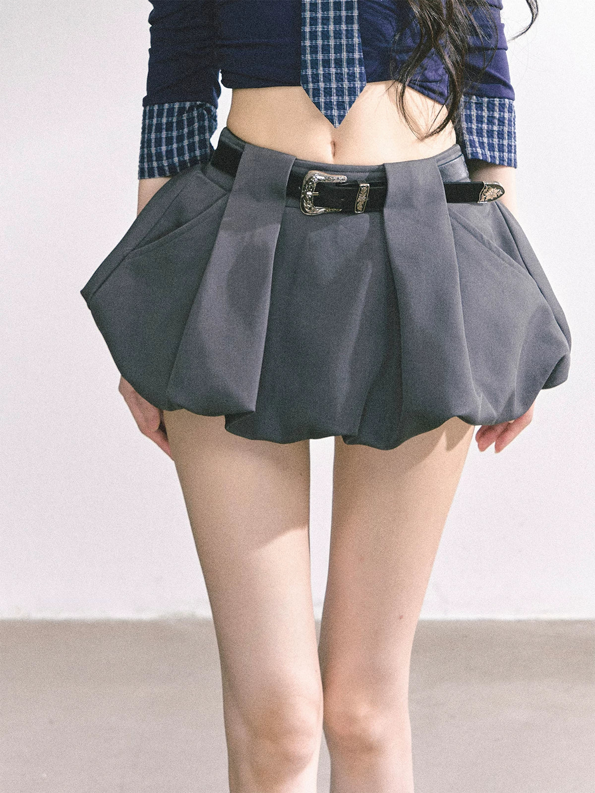 American-Style High-Waist Bubble Mini Skirt