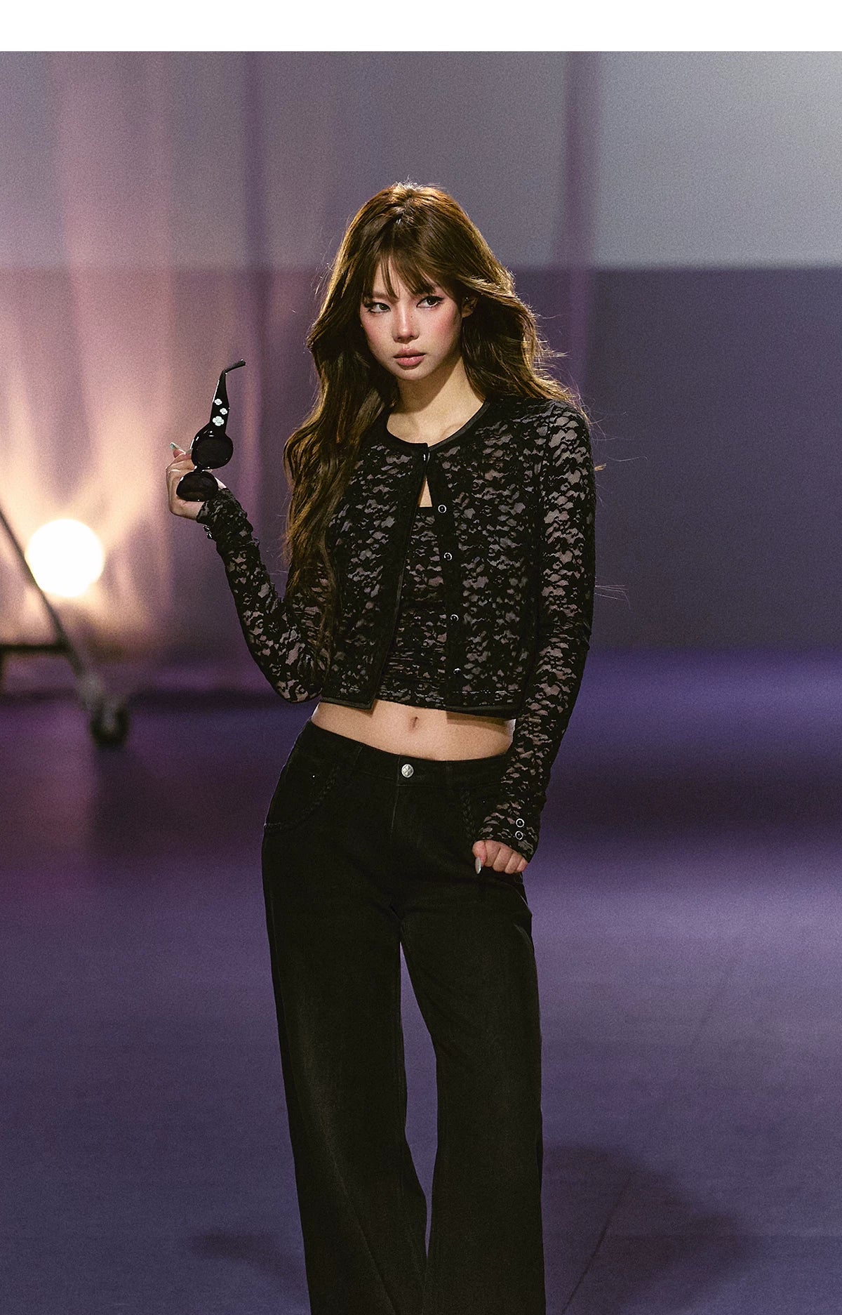 Lace & Satin Layered Cardigan & Lace Camisole