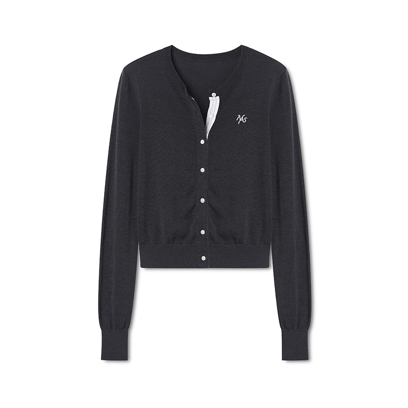 Rosemary Wool Spliced Knit Cardigan - CHINASQUAD