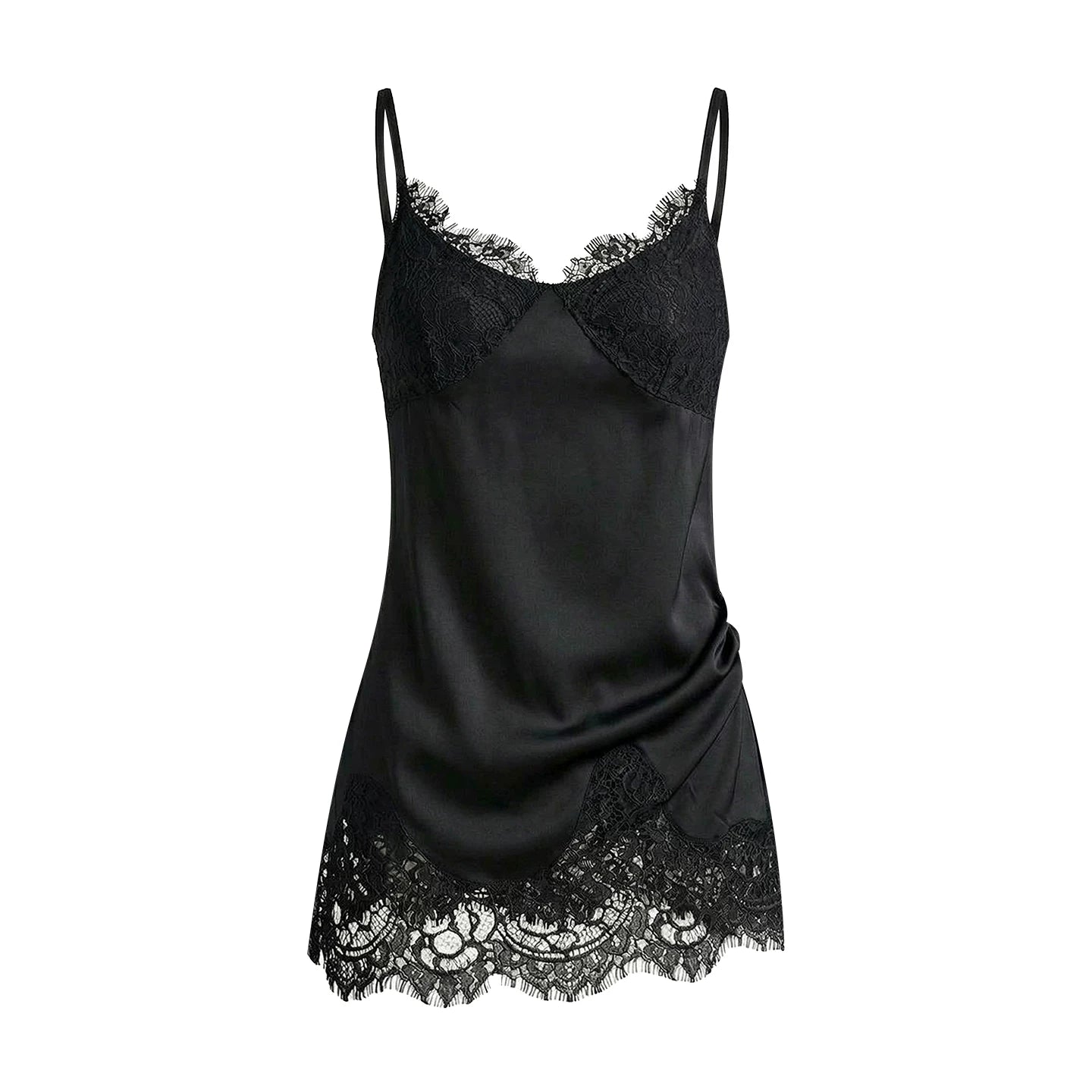 Asymmetric Lace-Trim Satin Camisole