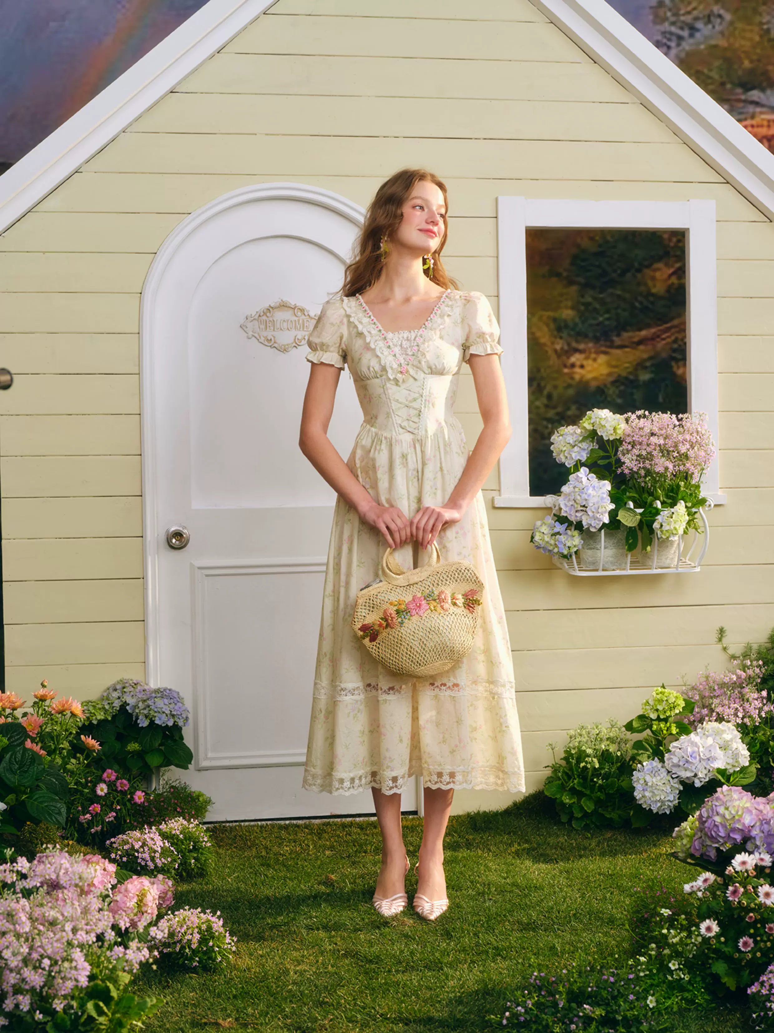 Garden Tea Party Corset Floral Maxi Dress