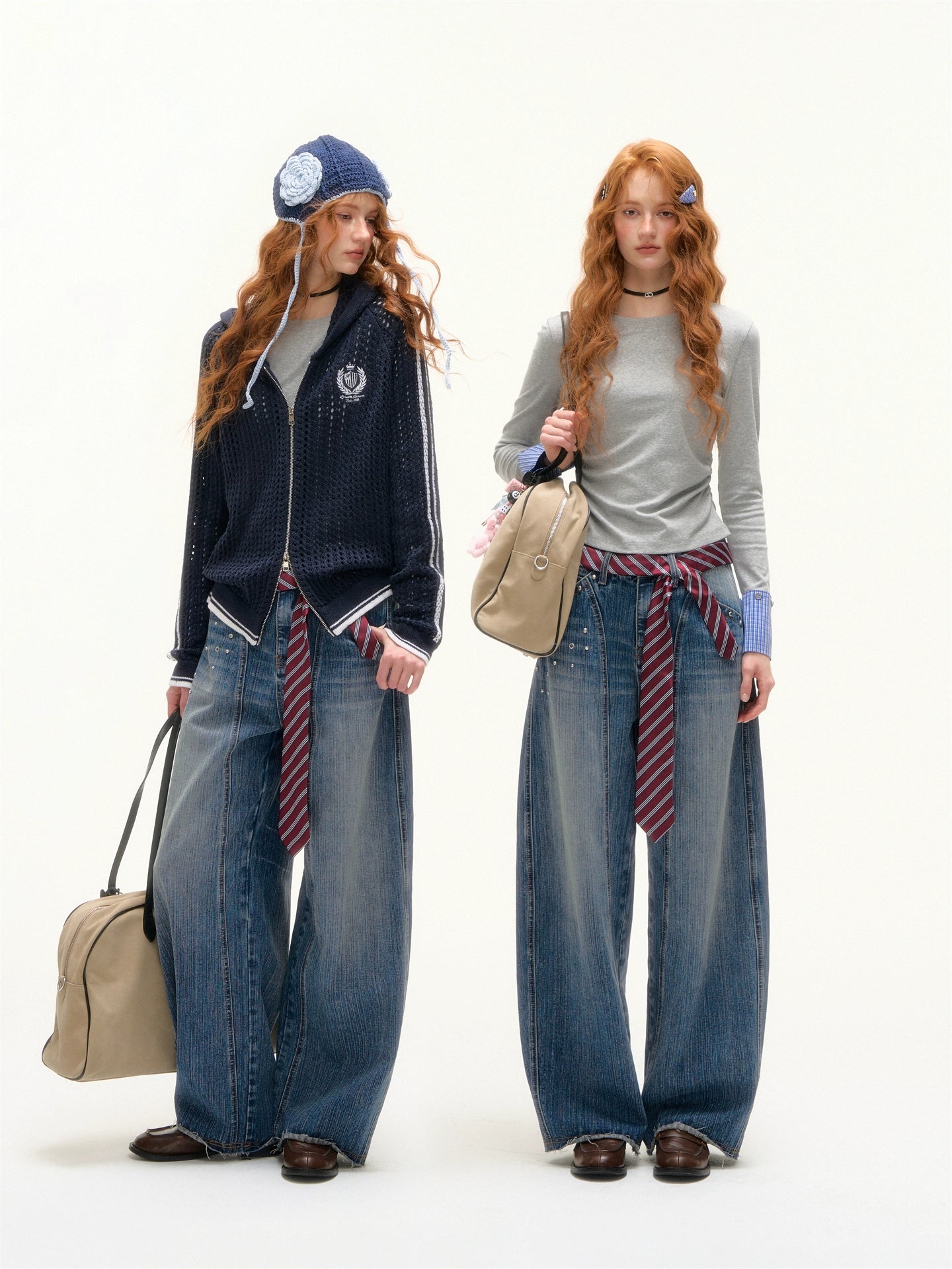 Studded Washed Wide-Leg Jeans