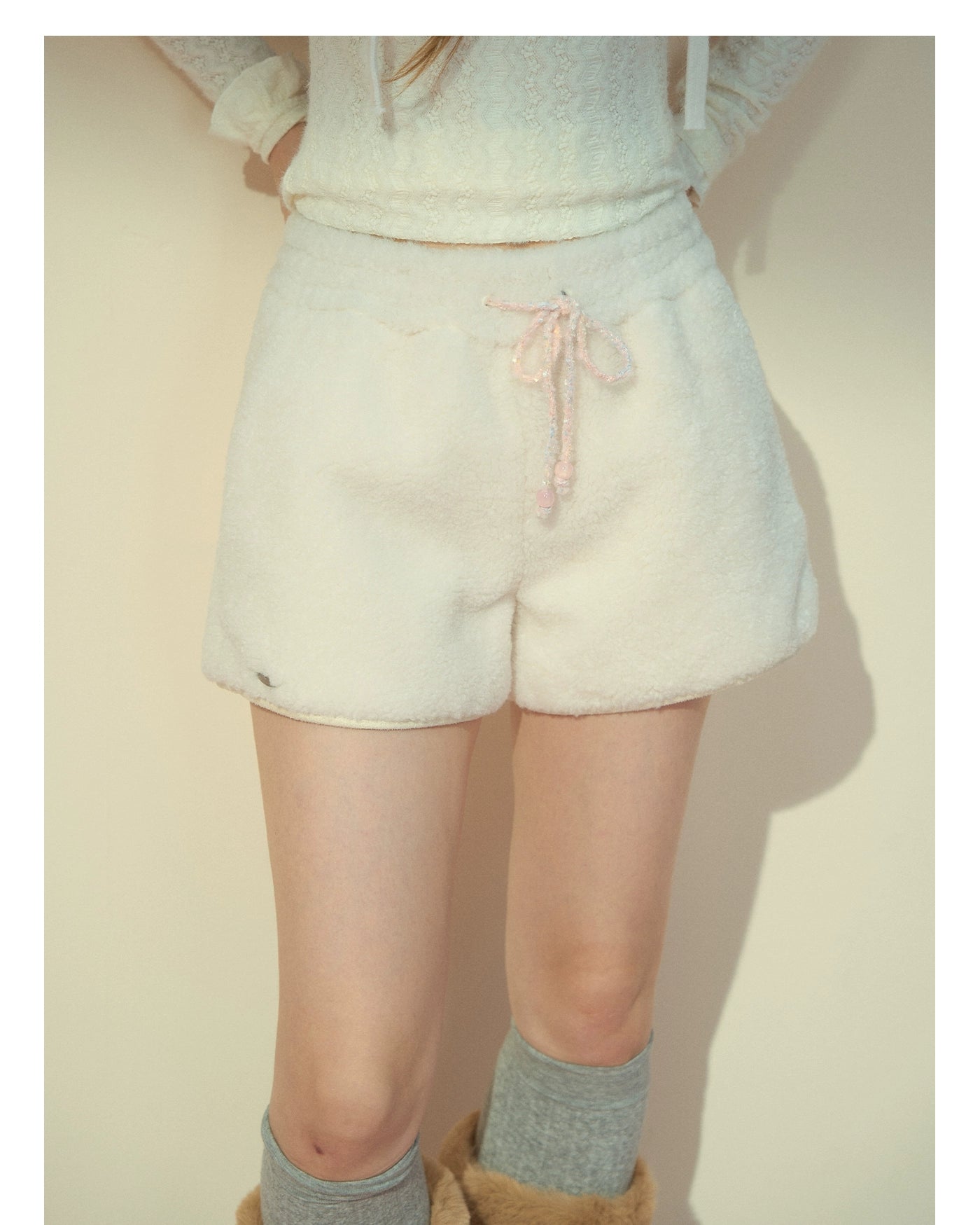 Cream Cloud Fleece Wool Shorts - CHINASQUAD