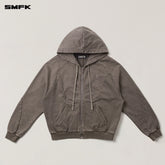 Washed Wide-Fit Zip-up Hoodie - CHINASQUAD