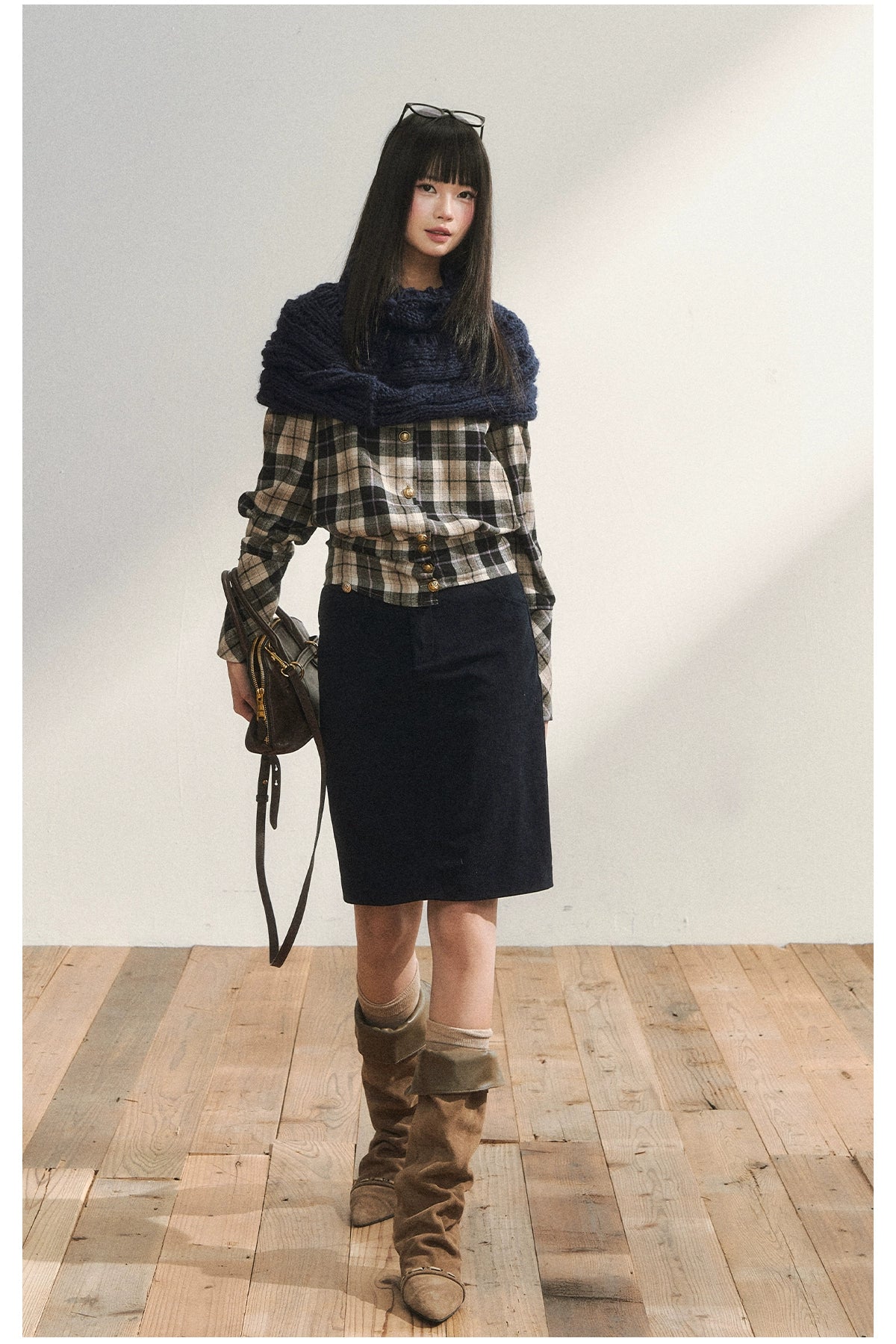 Two-Tone Knitted Fuzzy Pullover Shawl