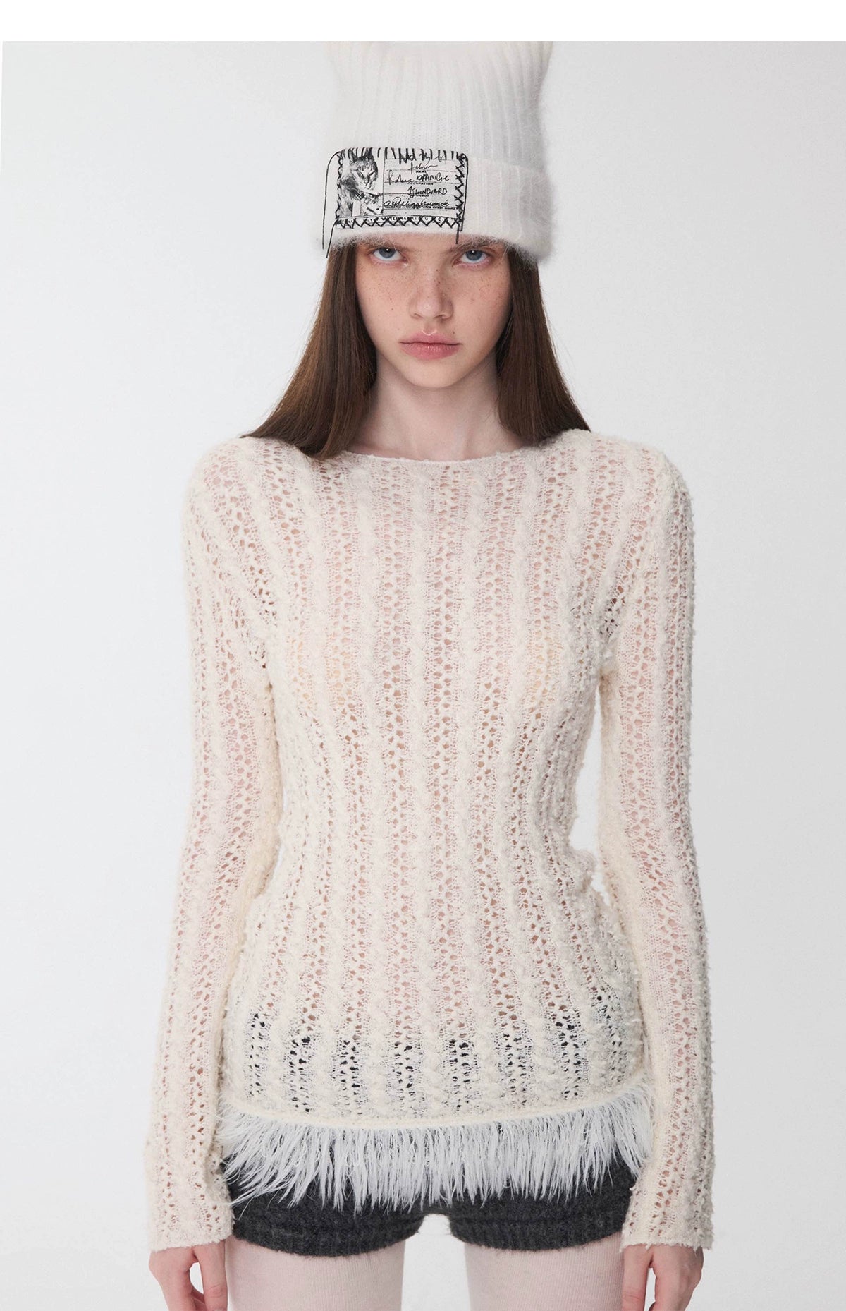 Cable-Knit Faux-Fur Trim Fitted Sweater - CHINASQUAD
