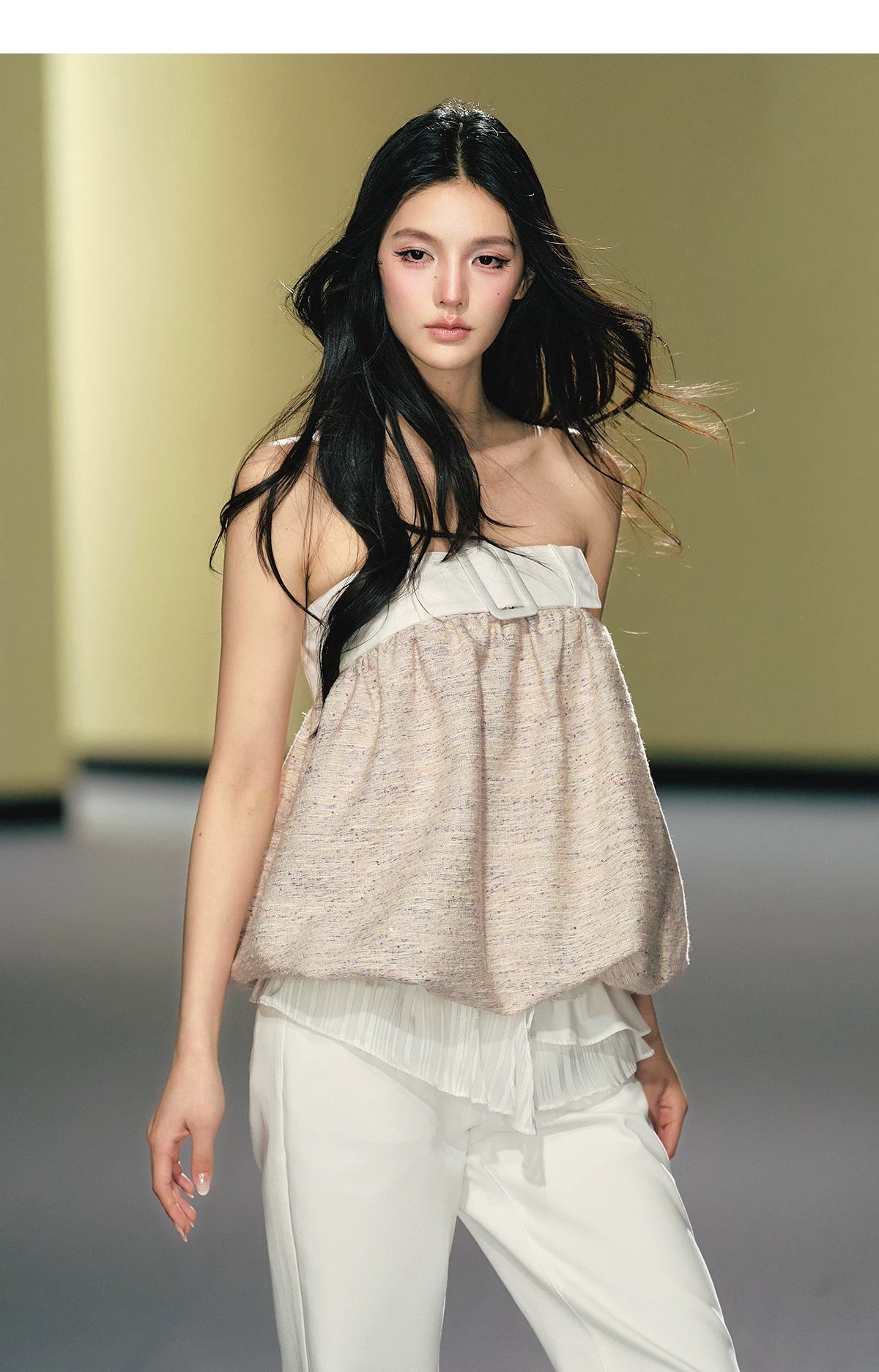 Textured Tweed Bubble-Hem Bandeau Top