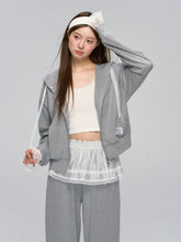 Gray Lace-Trimmed Casual Hoodie & Pant Set - CHINASQUAD
