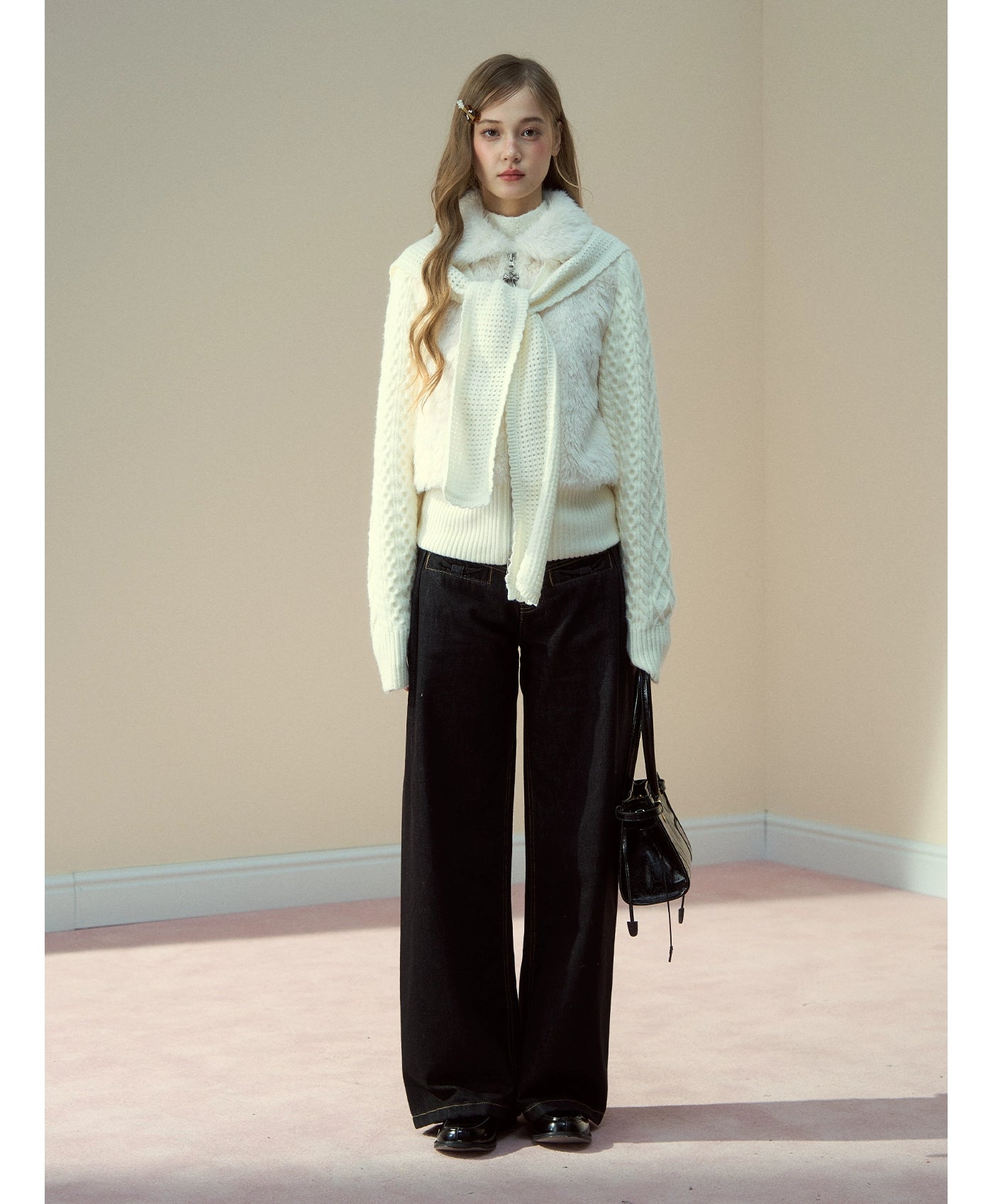 Snowland Lover Faux Fur Knit Panel Jacket - CHINASQUAD