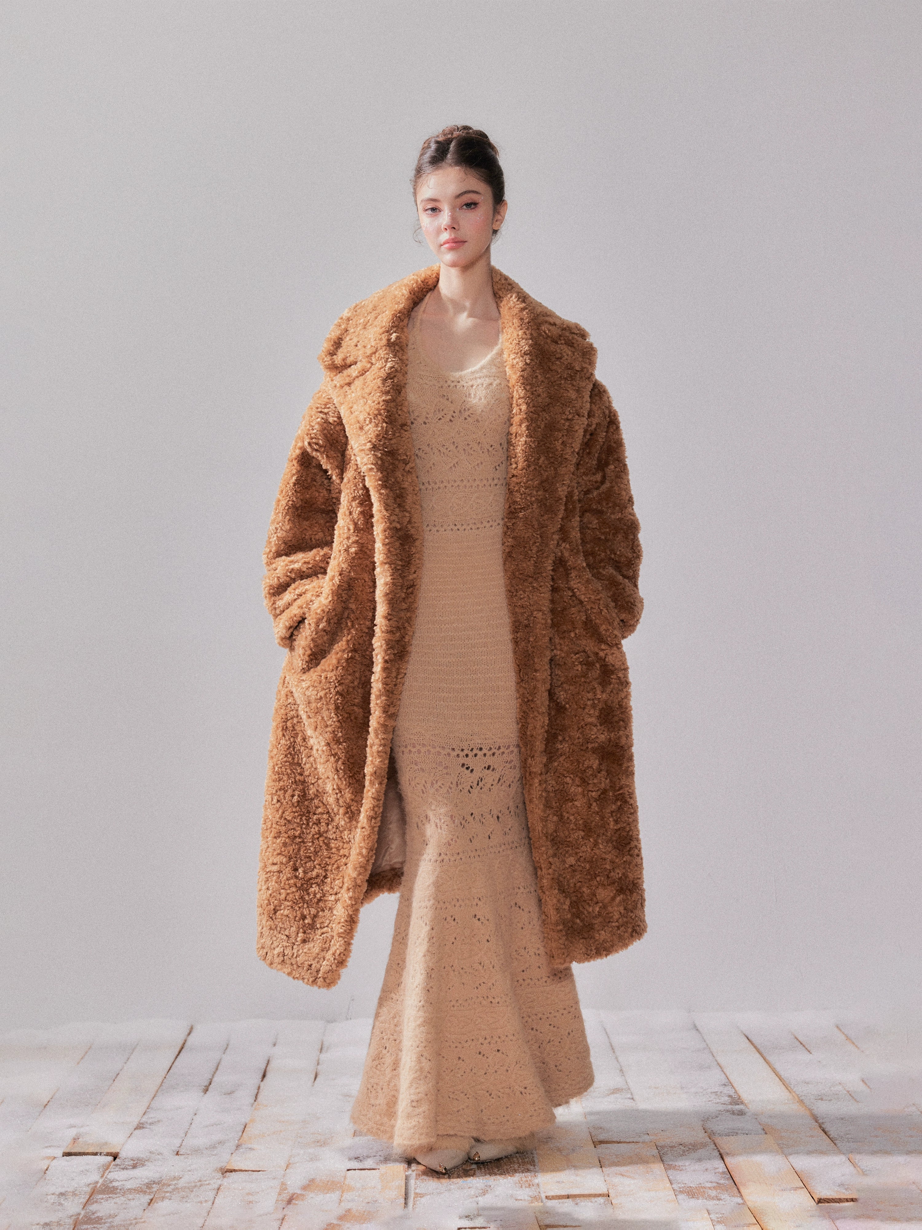 Hokkaido Letter Teddy Fleece Oversized Coat