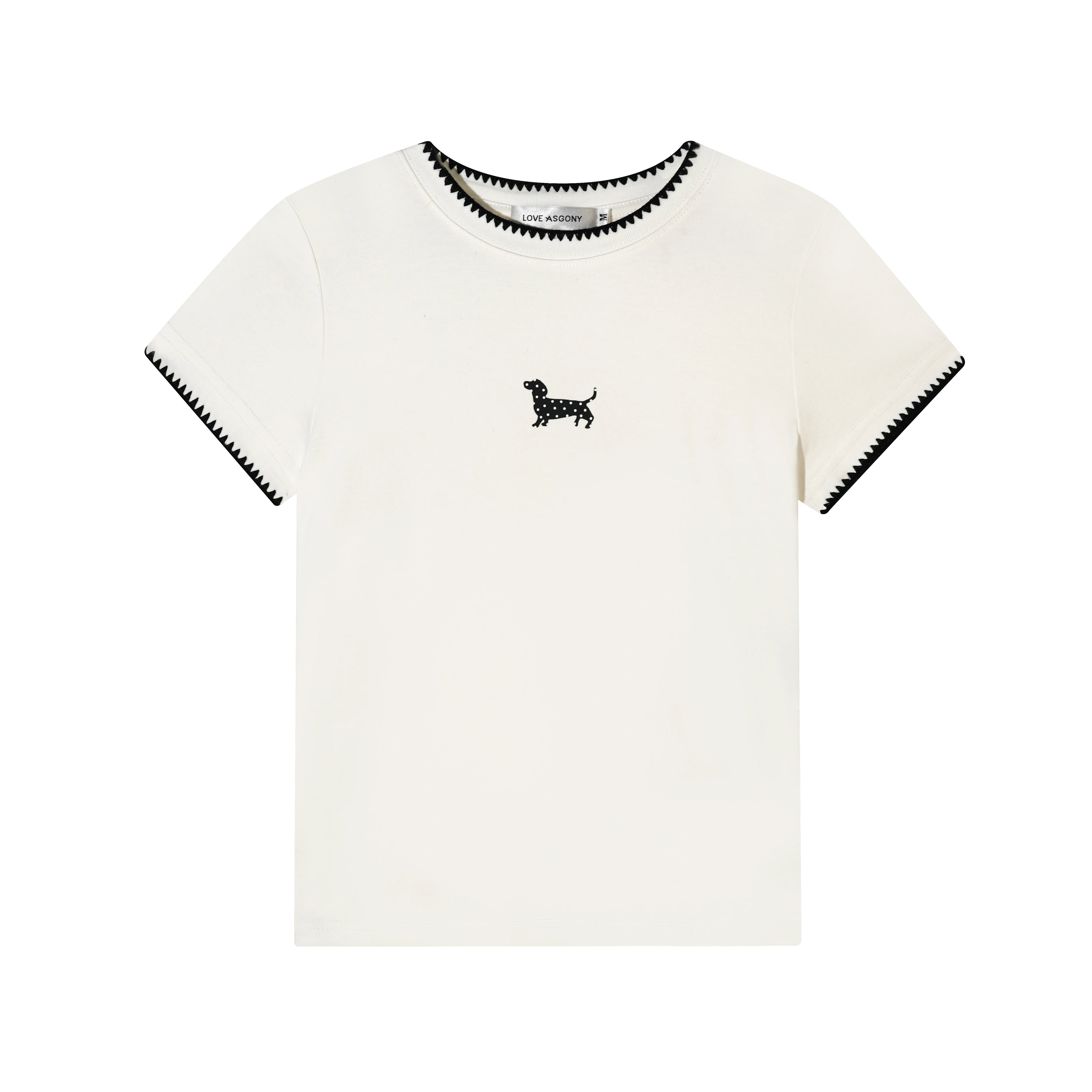 Contrast Trim Polka-Dot Dog Fitted T-Shirt
