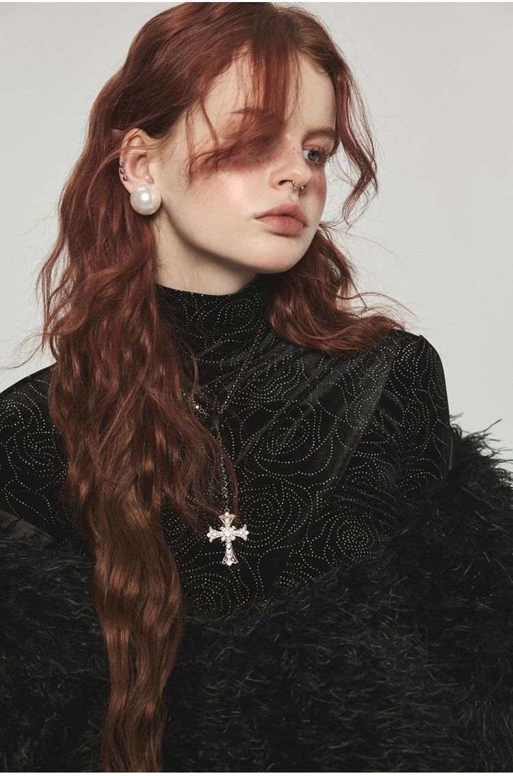 Velvet Turtleneck Crossed Blouse - CHINASQUAD