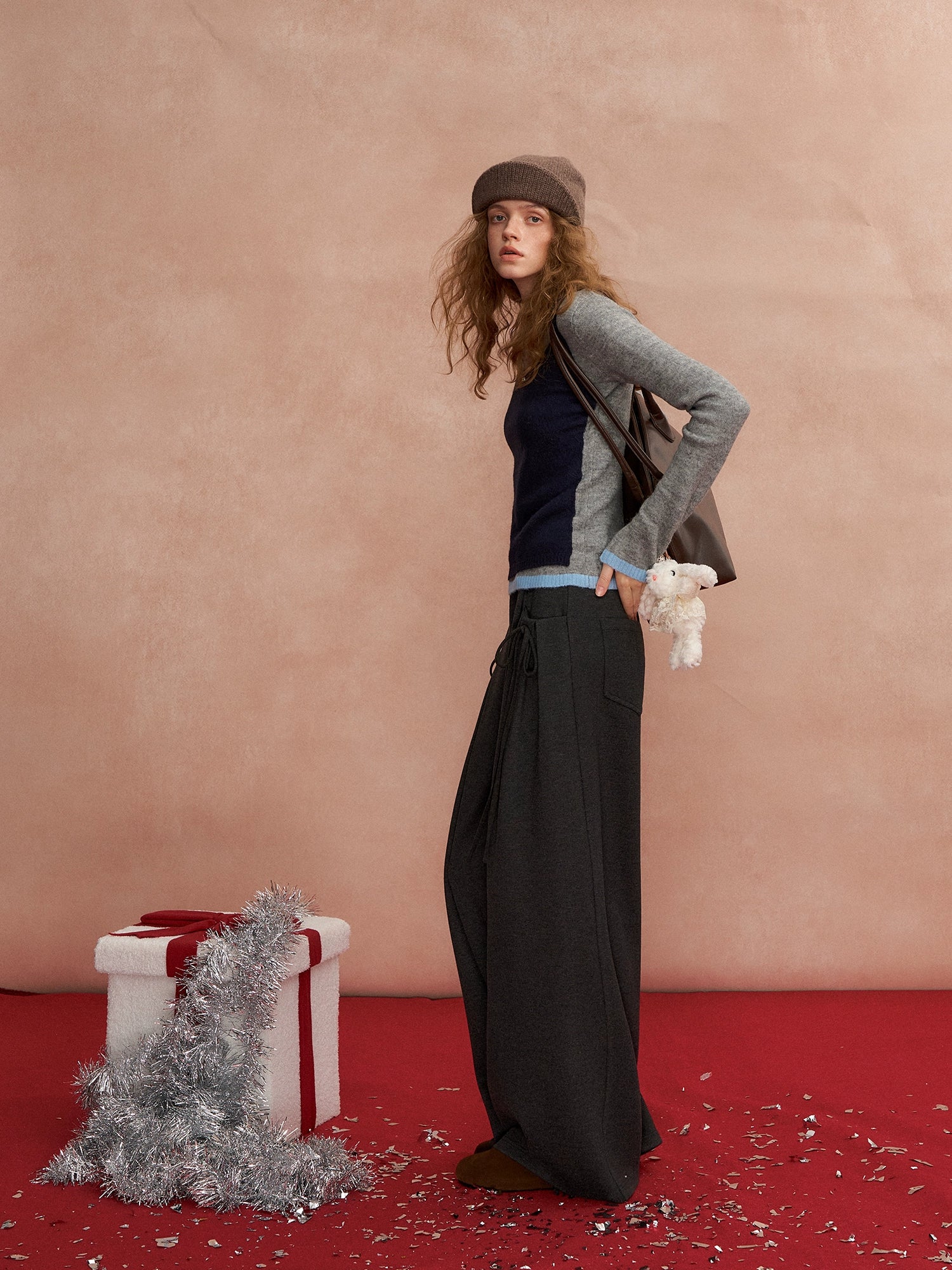 Pleated Bow Wool Blend Trousers