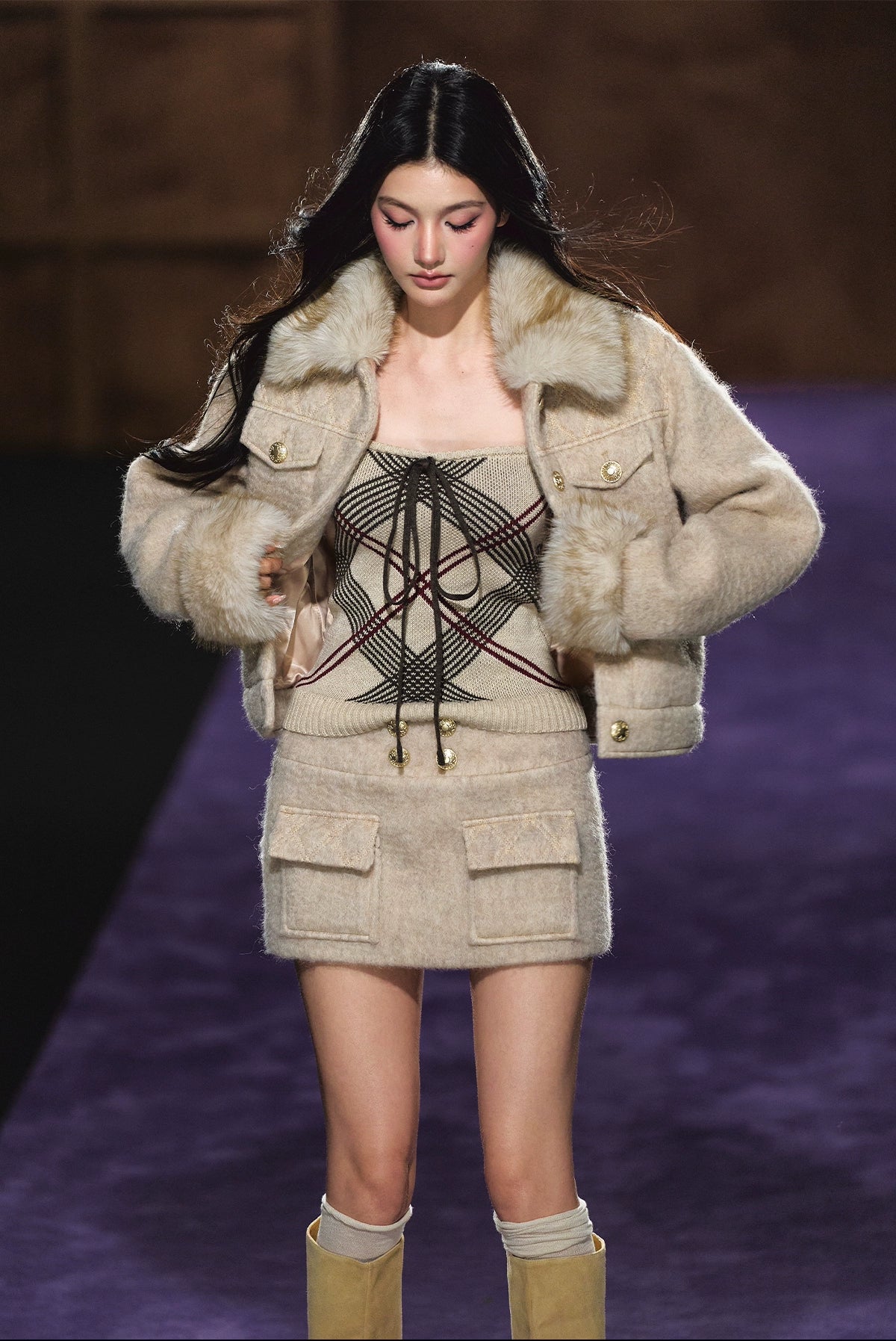 Wool-Blend Textured Check Jacket & Skirt Set