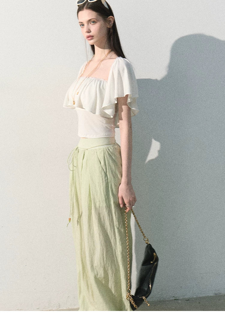 Mint Dream Shimmer Off-Shoulder T-Shirt