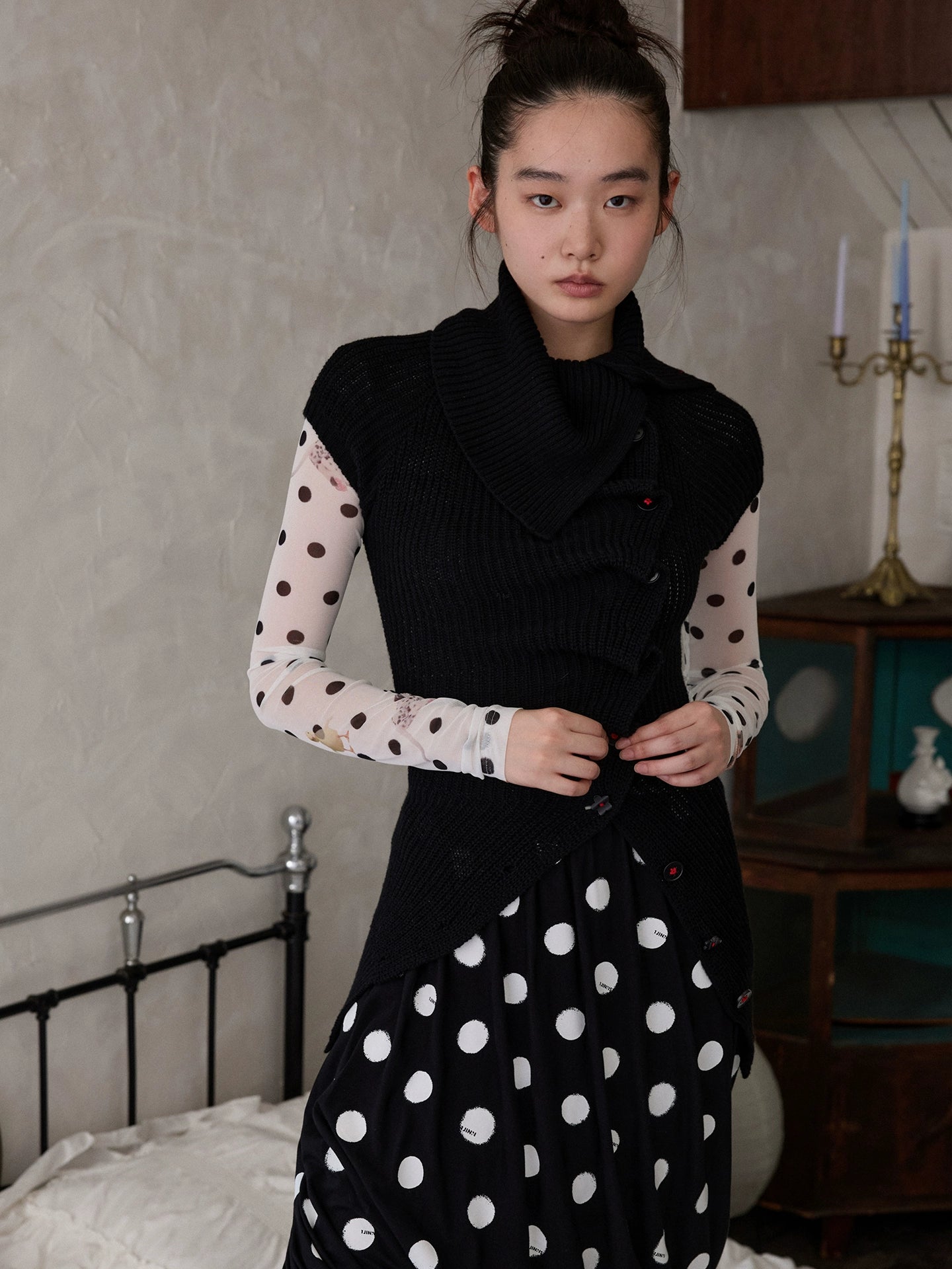 Asymmetric Neck Wool Blend Cardigan