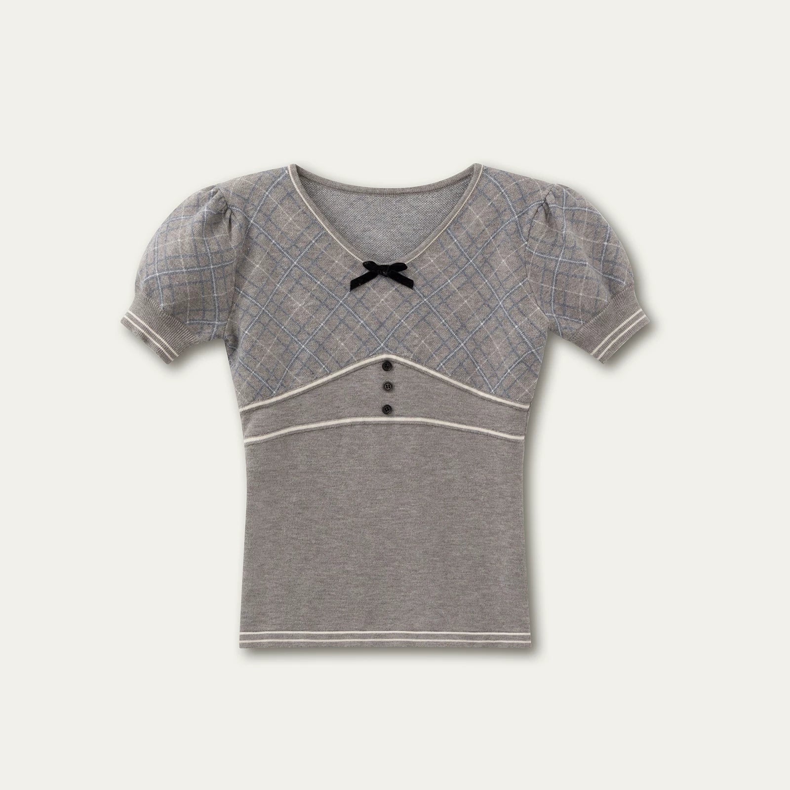 Vintage Preppy Plaid Knit Short Sleeve Tee