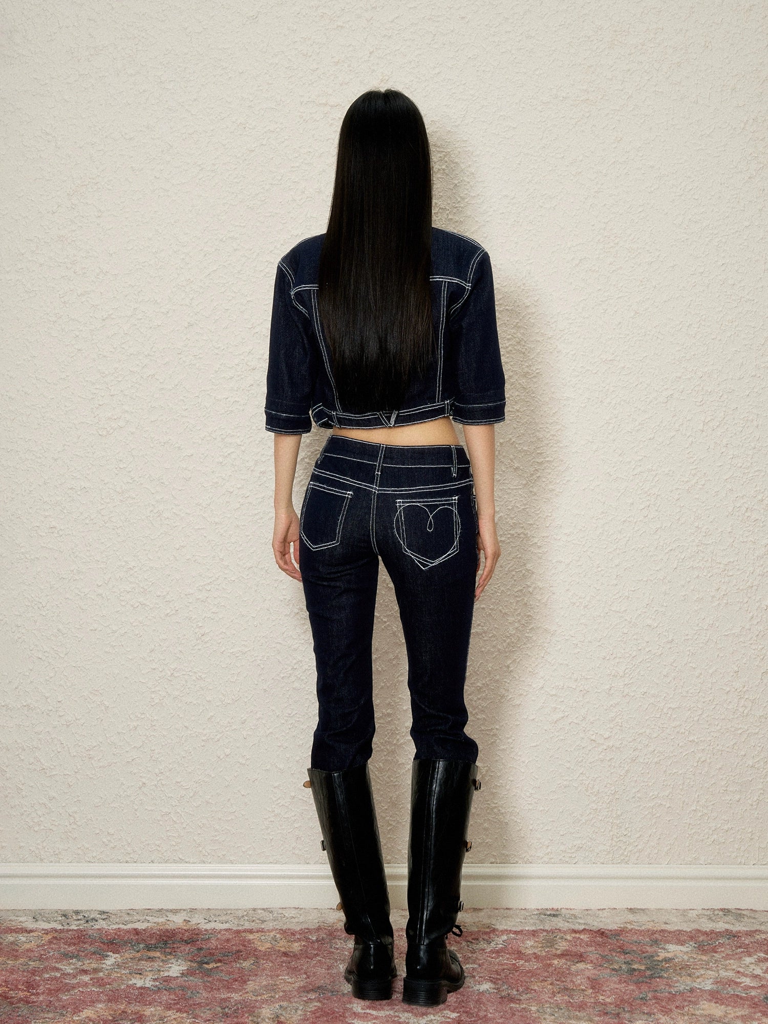 Color-Contrast Denim Jacket & Pants Set - CHINASQUAD