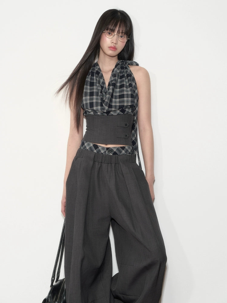 Checkered Halter Top & Pants Set - CHINASQUAD