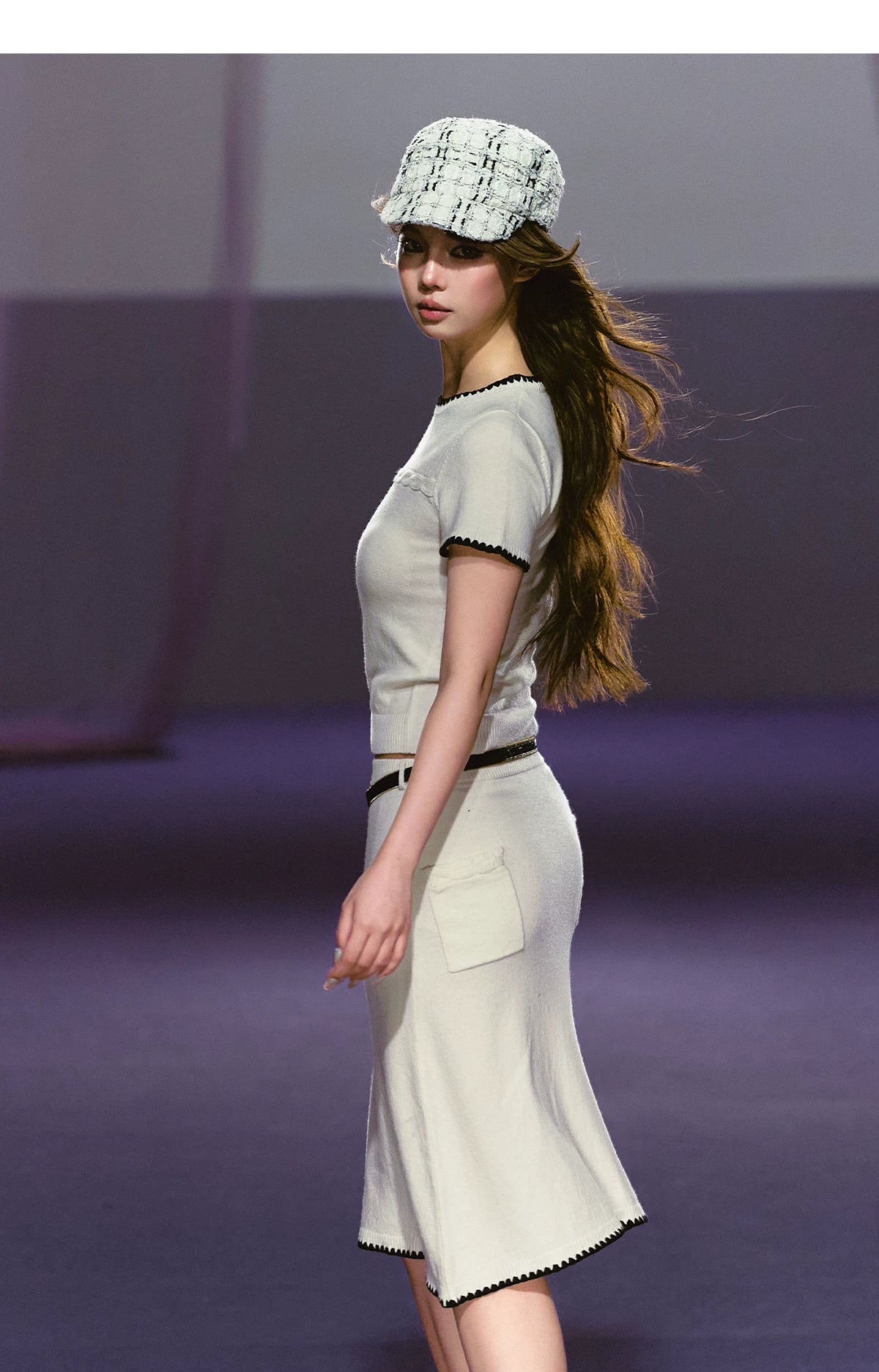 Soft Wool Blend Fitted Tee & A-Line Skirt Set