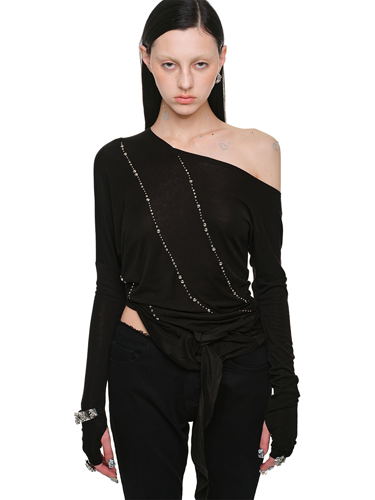 Studded Off-Shoulder Top - CHINASQUAD
