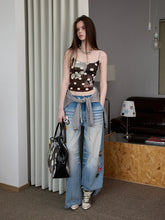 Light Blue Mud-Dyed Badge Wide-Leg Jeans - CHINASQUAD
