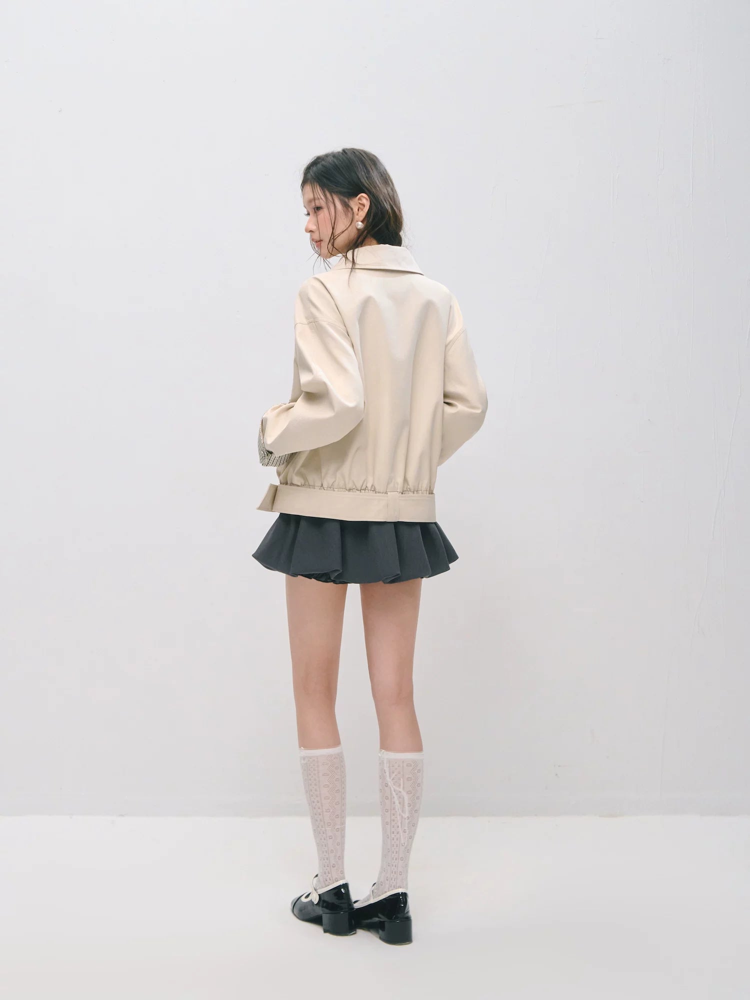 Plaid Panel Button-Down Collared Jacket