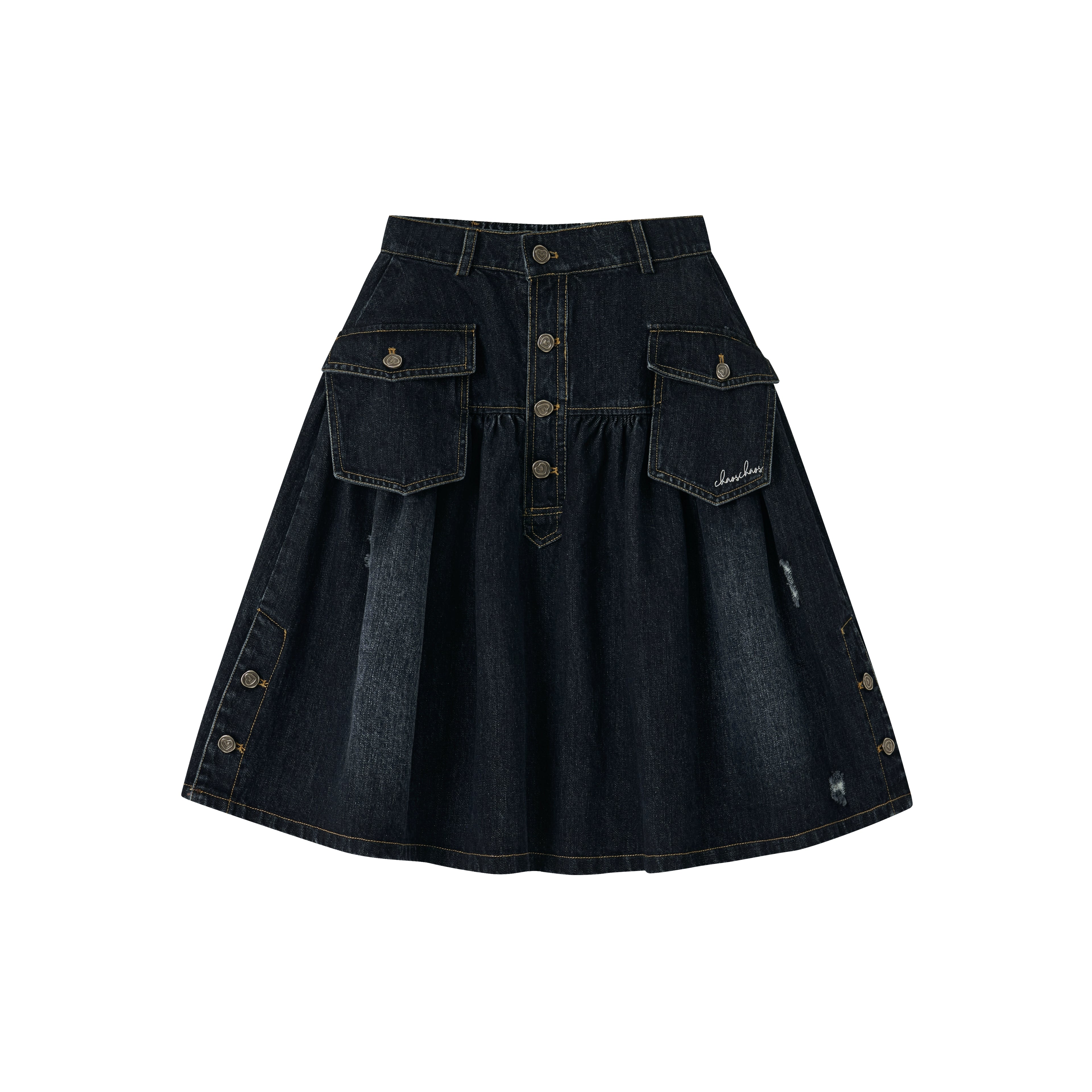 Vintage Washed Denim Utility Midi Skirt