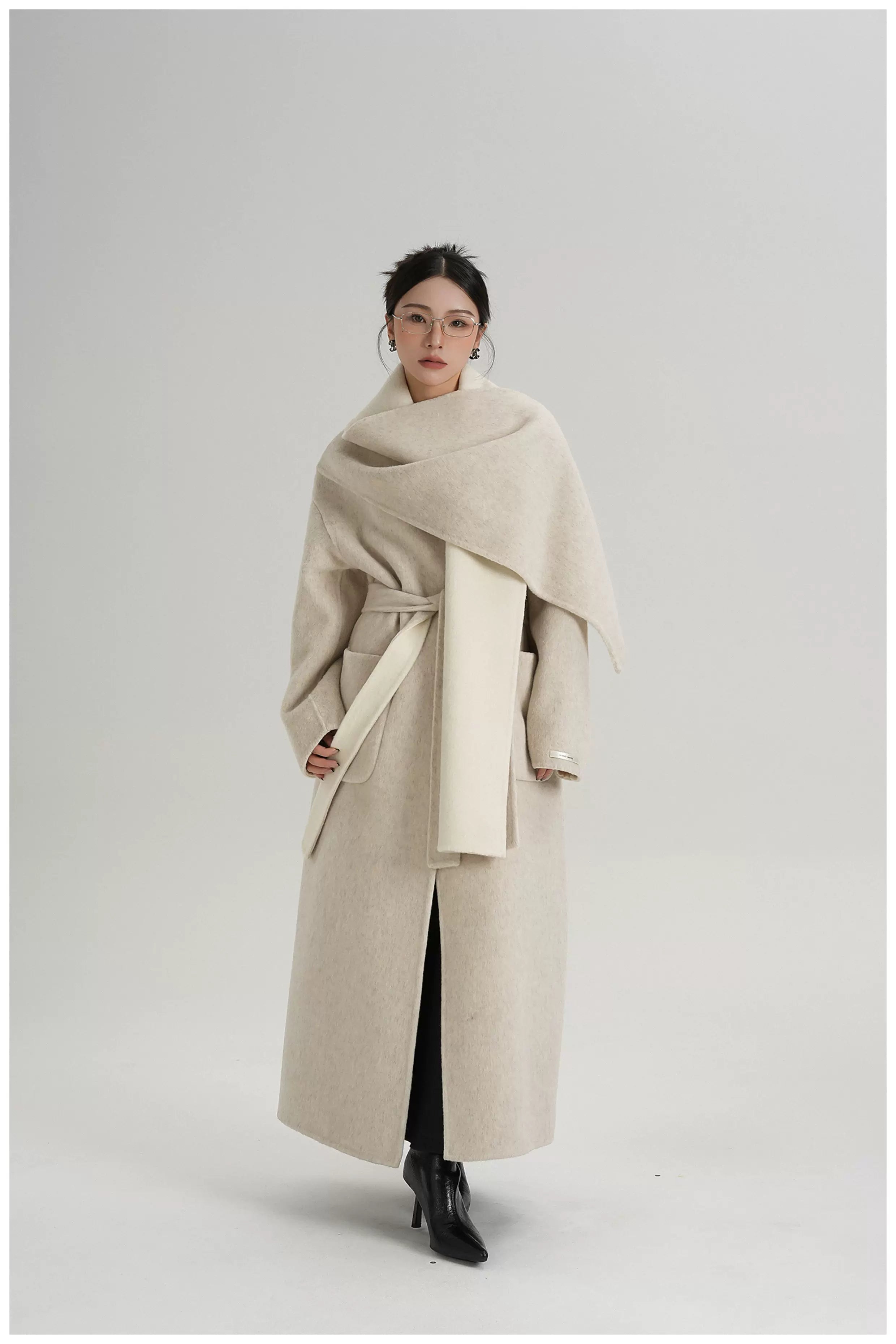 Two-Tone Double-Faced Wool Long Coat