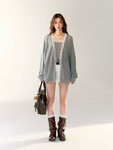 Gray & Purple Lace Trim Cardigan - CHINASQUAD