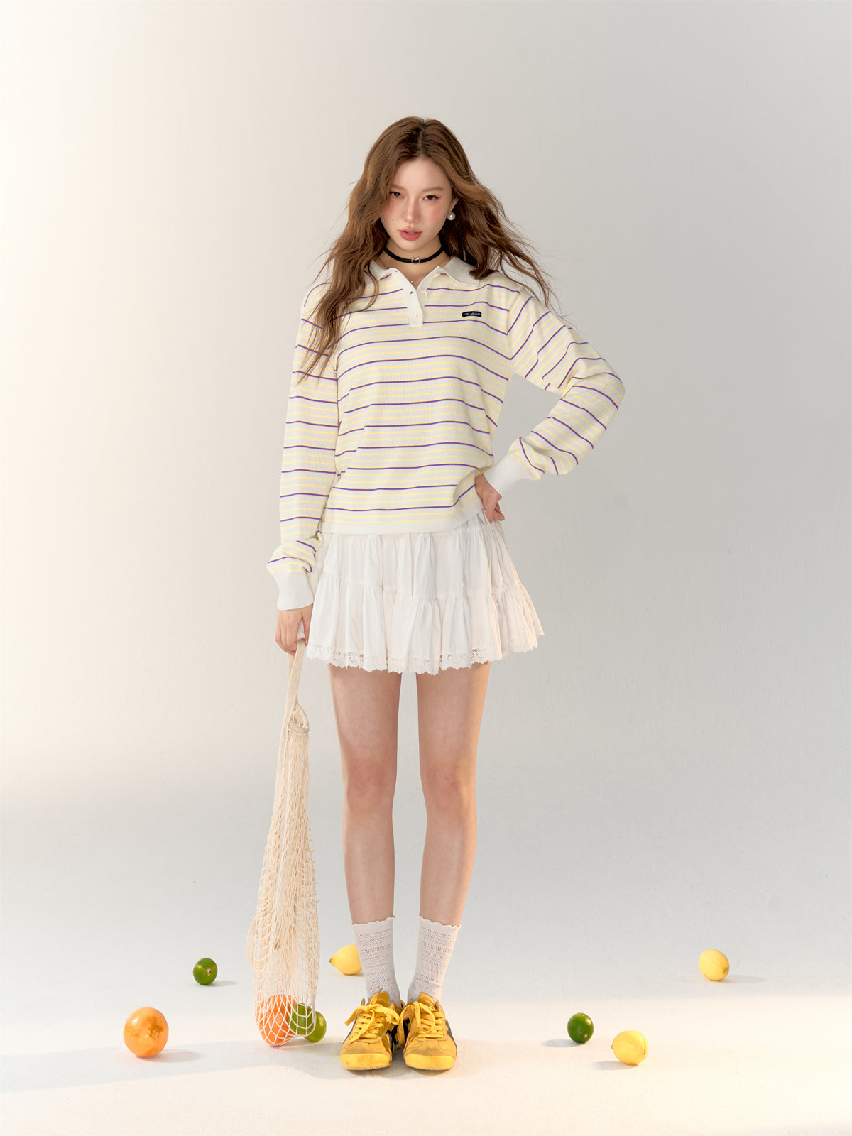 Color-block Striped Knit Polo Top - CHINASQUAD