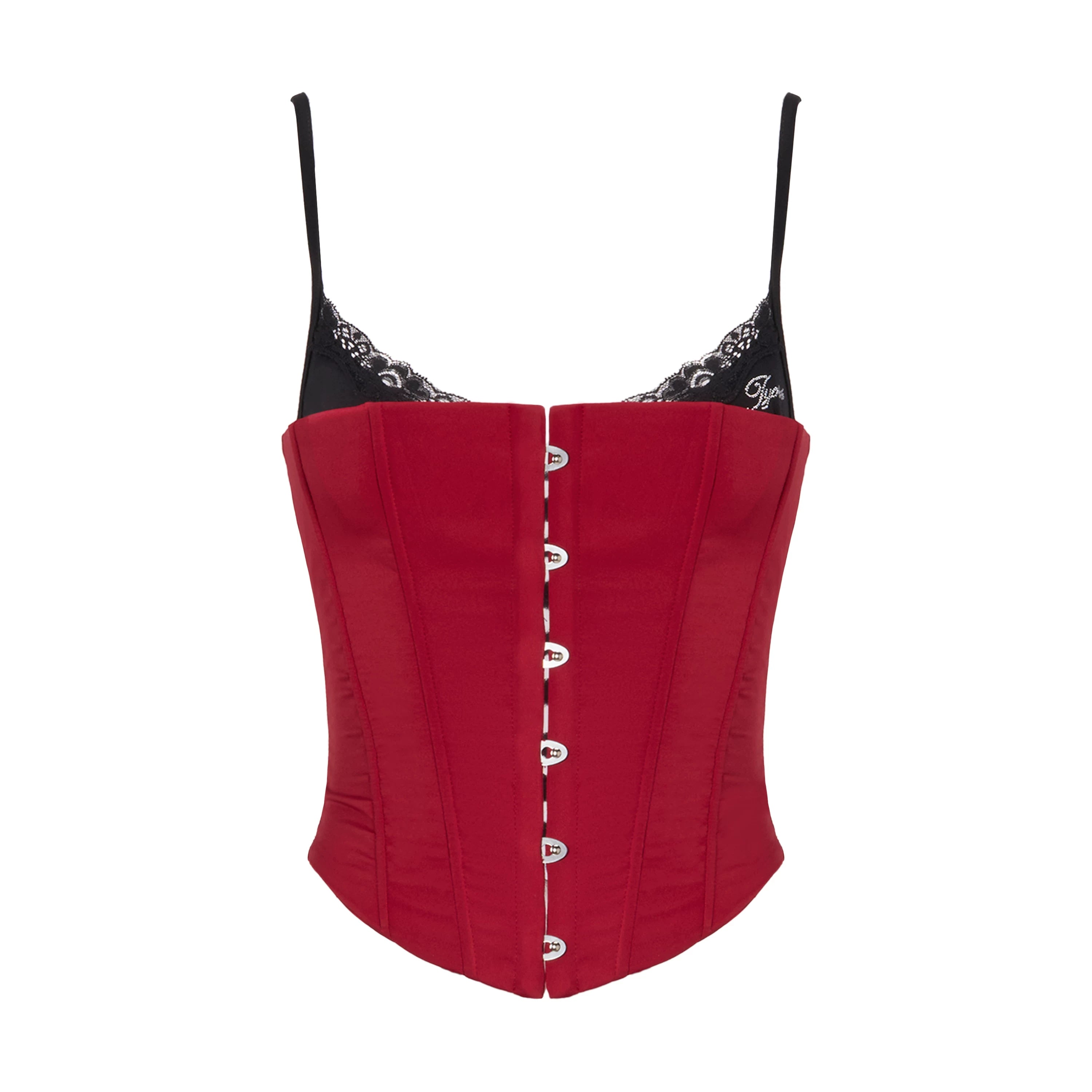 Crimson Lace Panel Hook Corset Camisole Top
