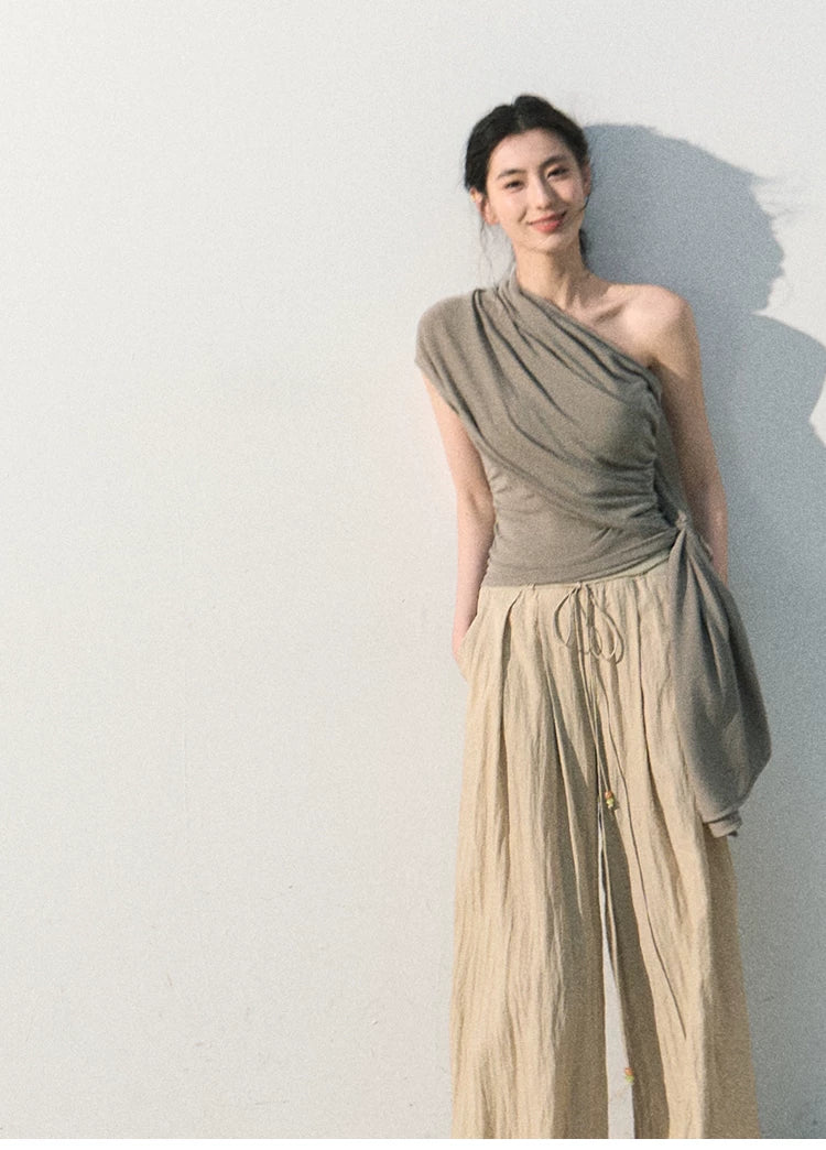 White Jade Asymmetric Draped T-Shirt
