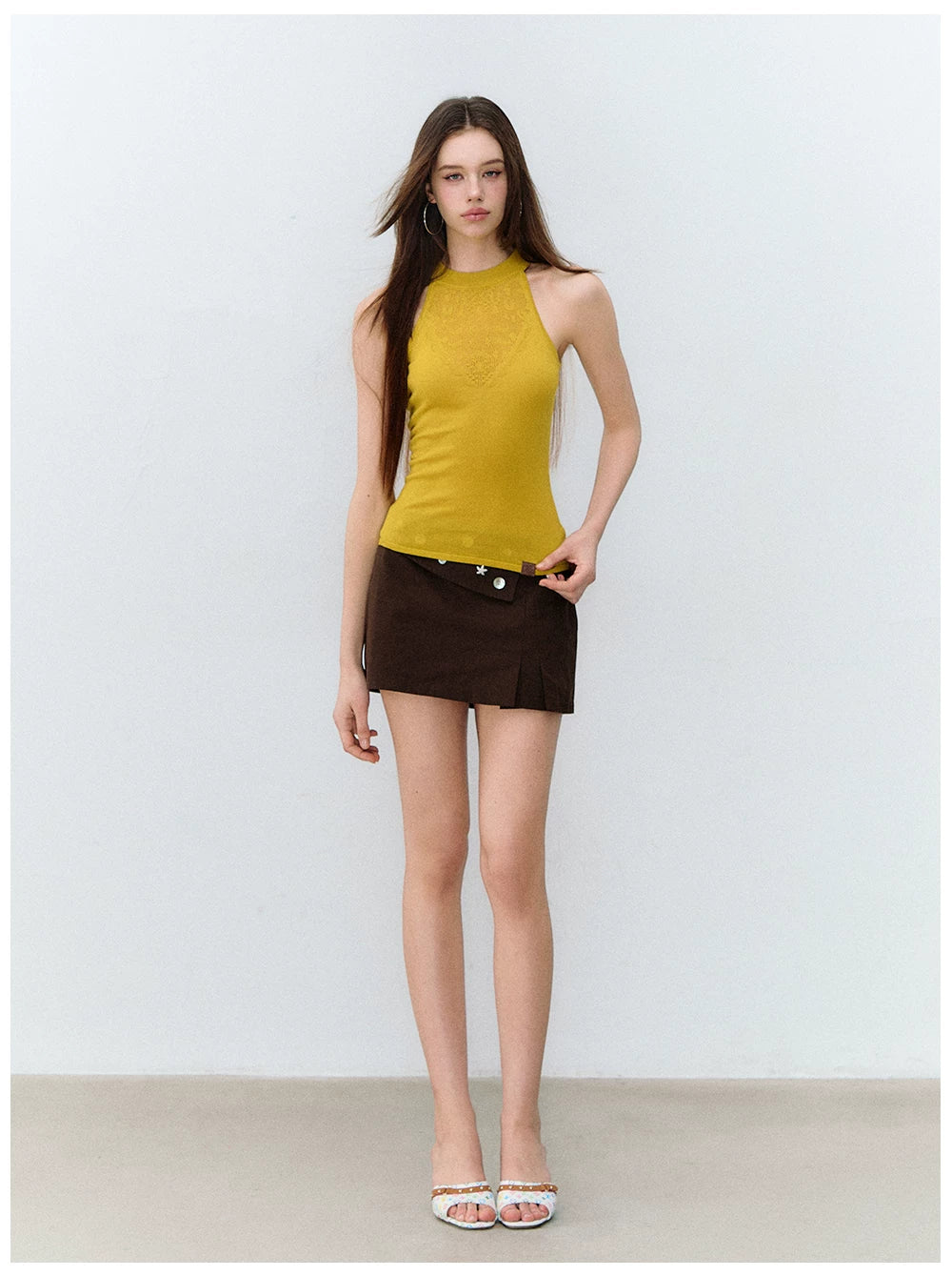 Brown Tone Starburst Asymmetric Skirt