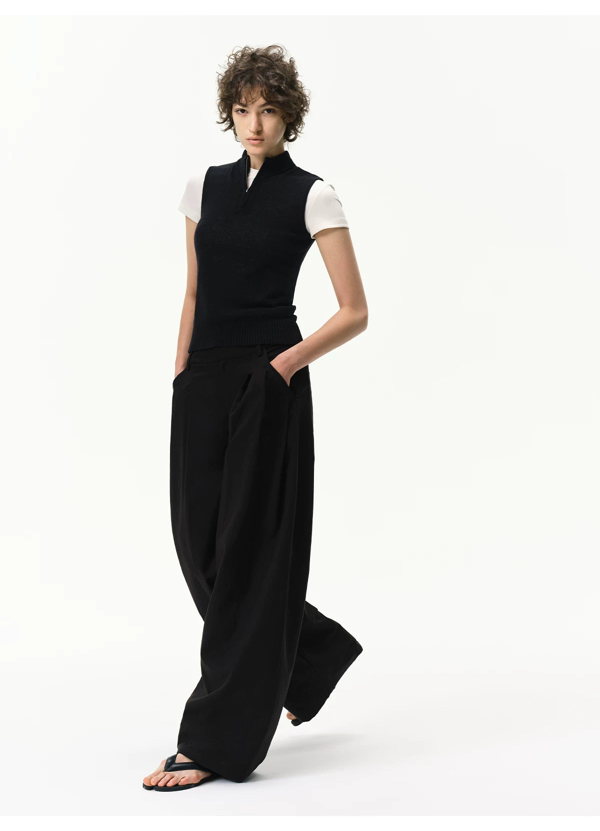 Linen-Blend Mock Neck Knit Tank