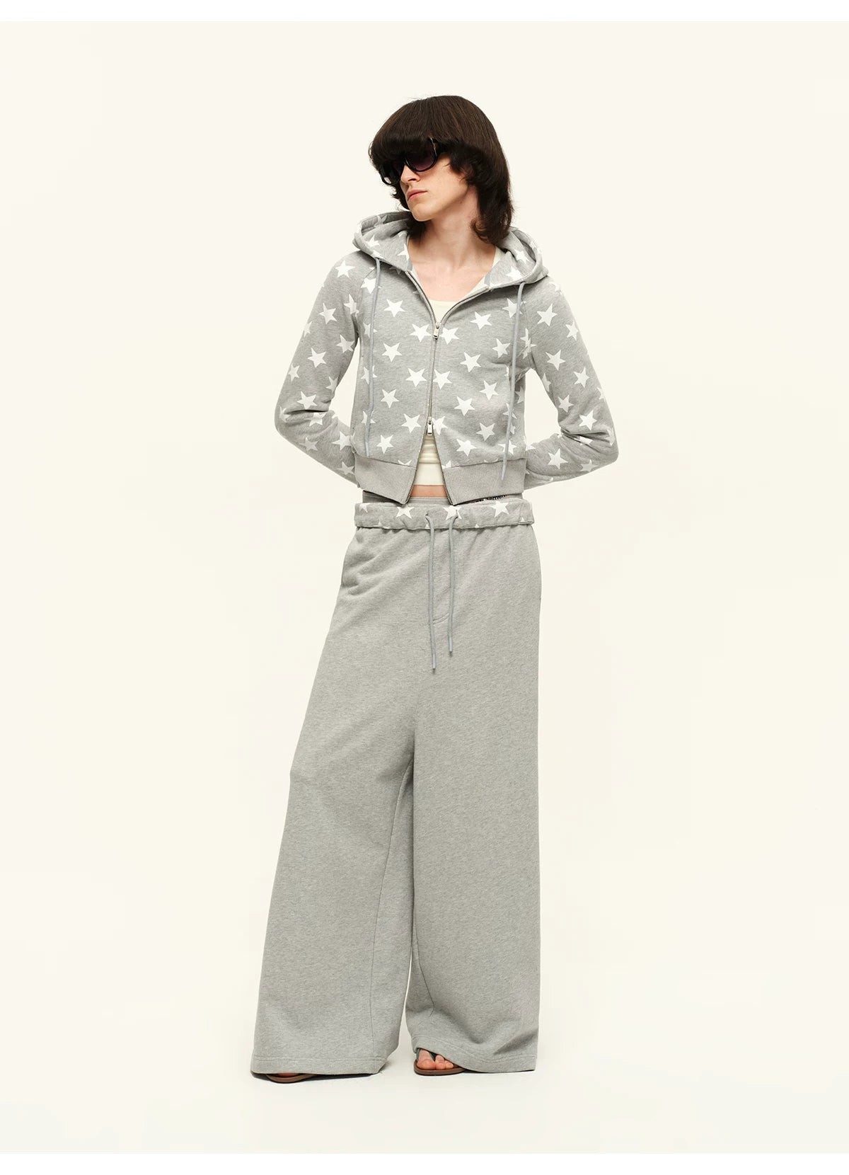 Double-Zip Star Print Cotton Hooded Jacket