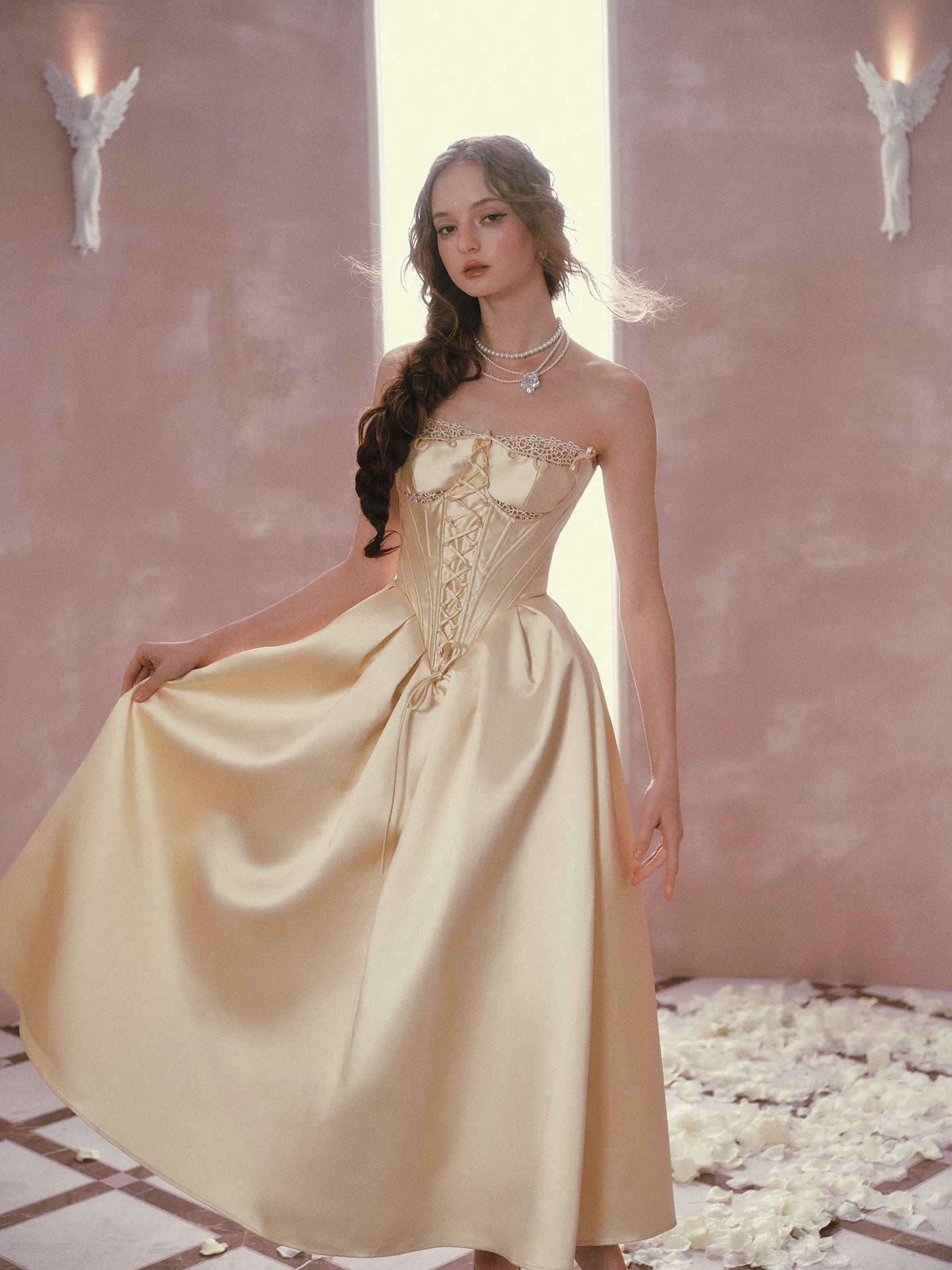 French Satin Lace Corset Princess Dress